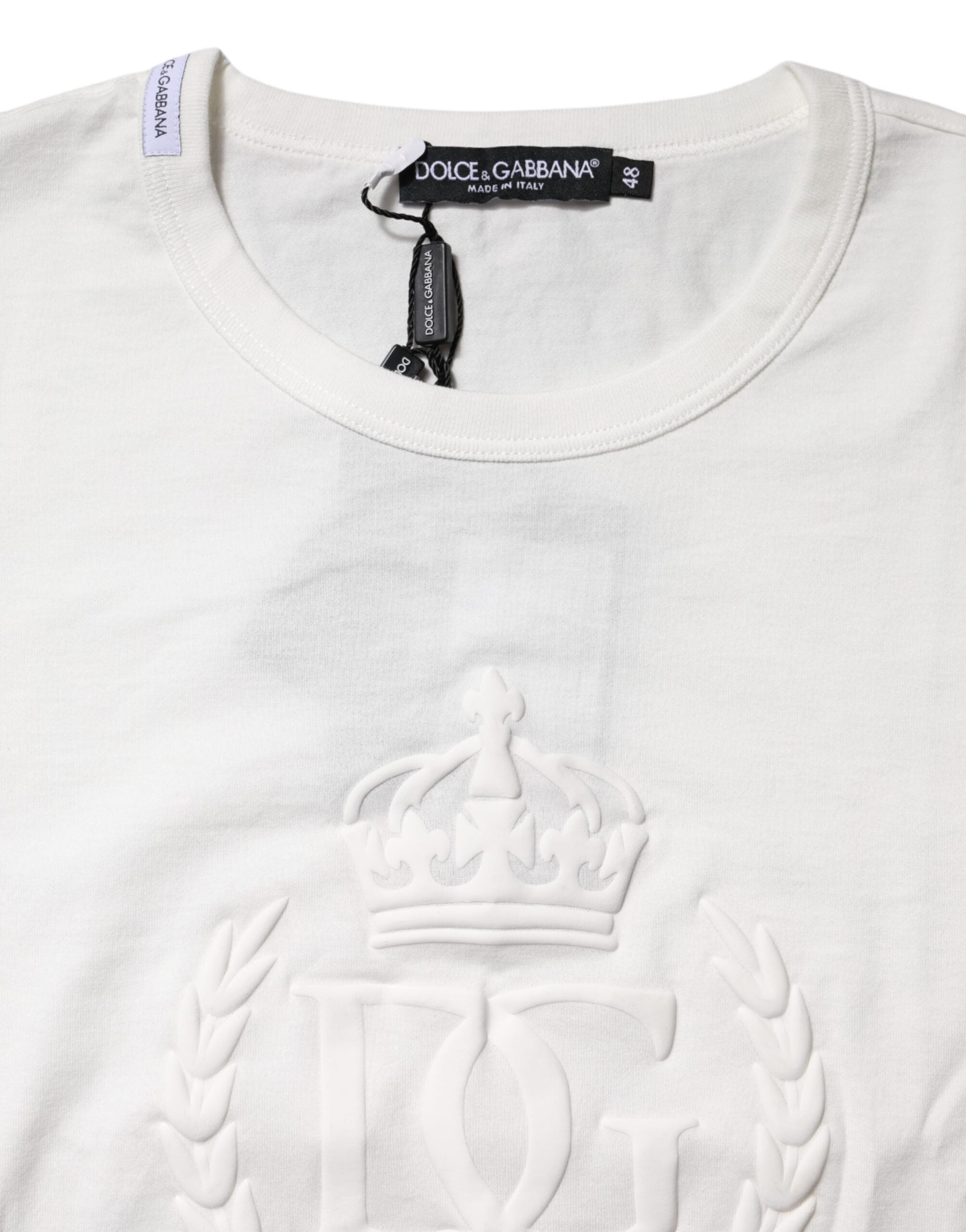 White Cotton DG Crown Embossed T-shirt - ventzia