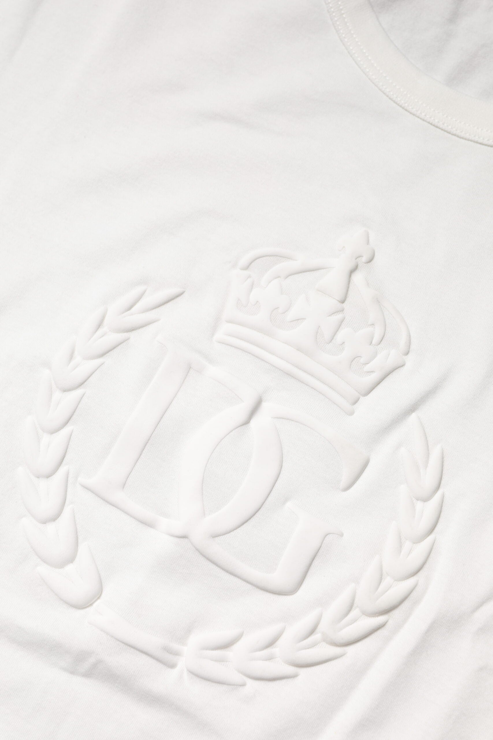 White Cotton DG Crown Embossed T-shirt - ventzia