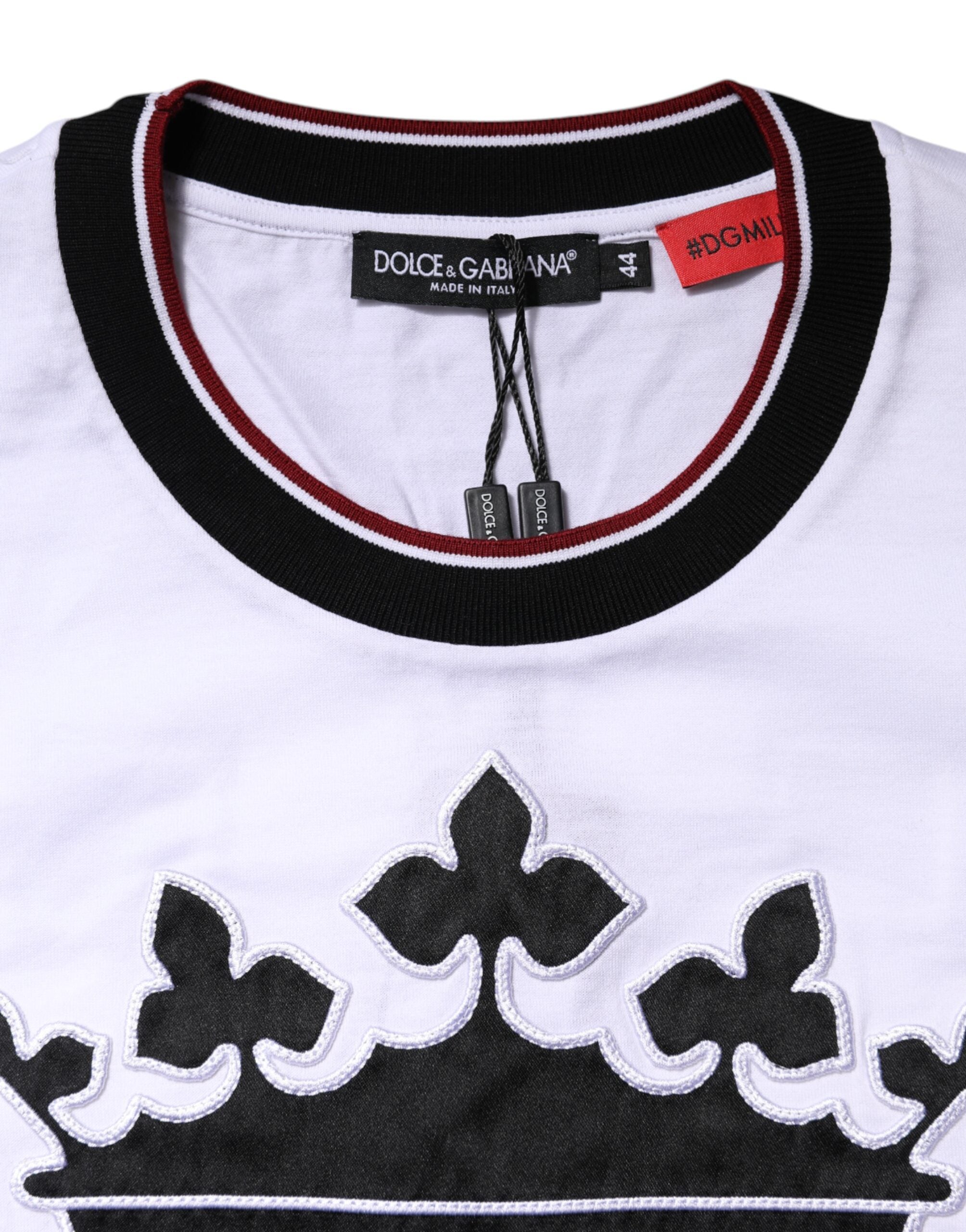 White Cotton Crown King Embroidery T-shirt - ventzia