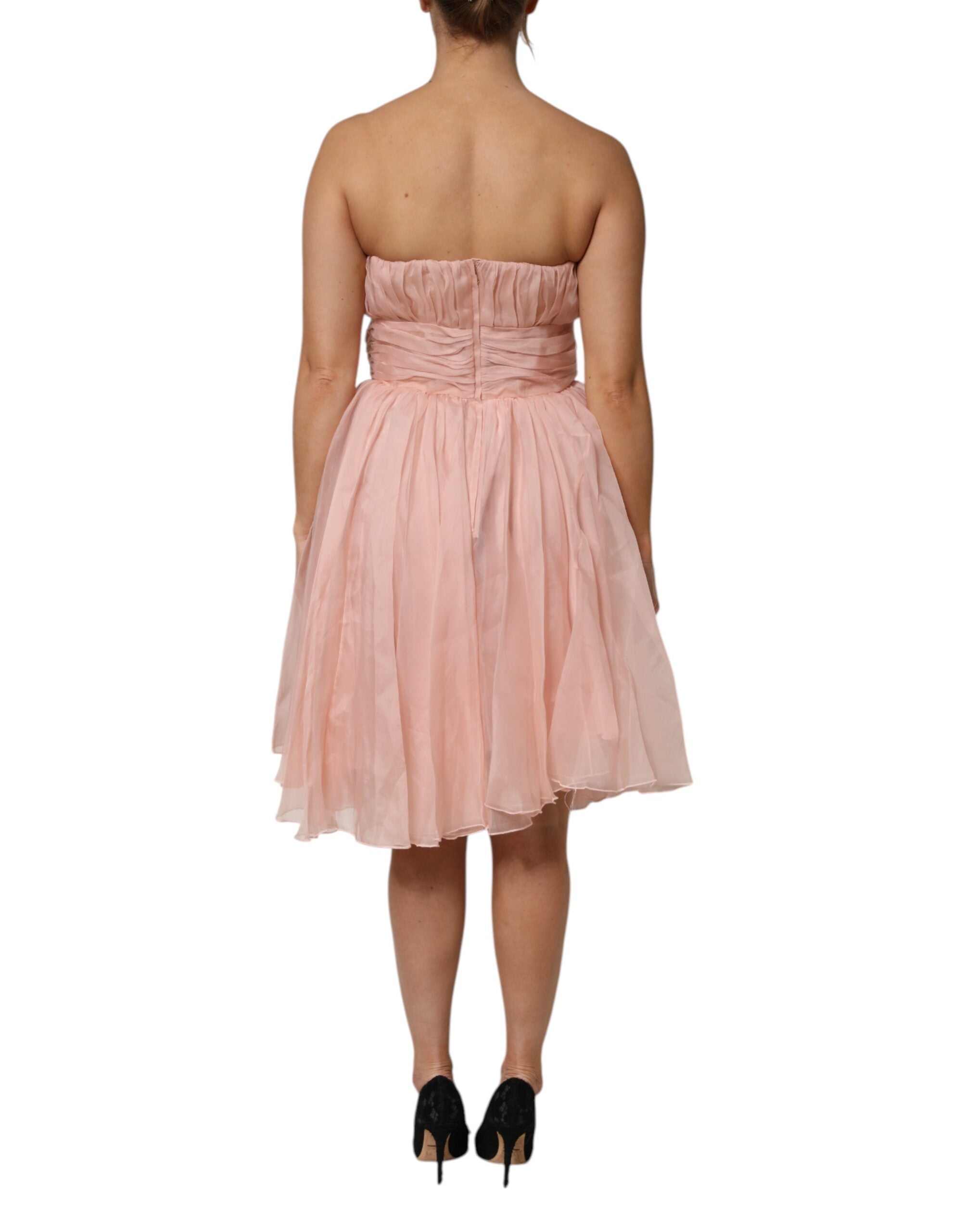 Pink Silk Chiffon A-line Pleated Midi Dress - ventzia