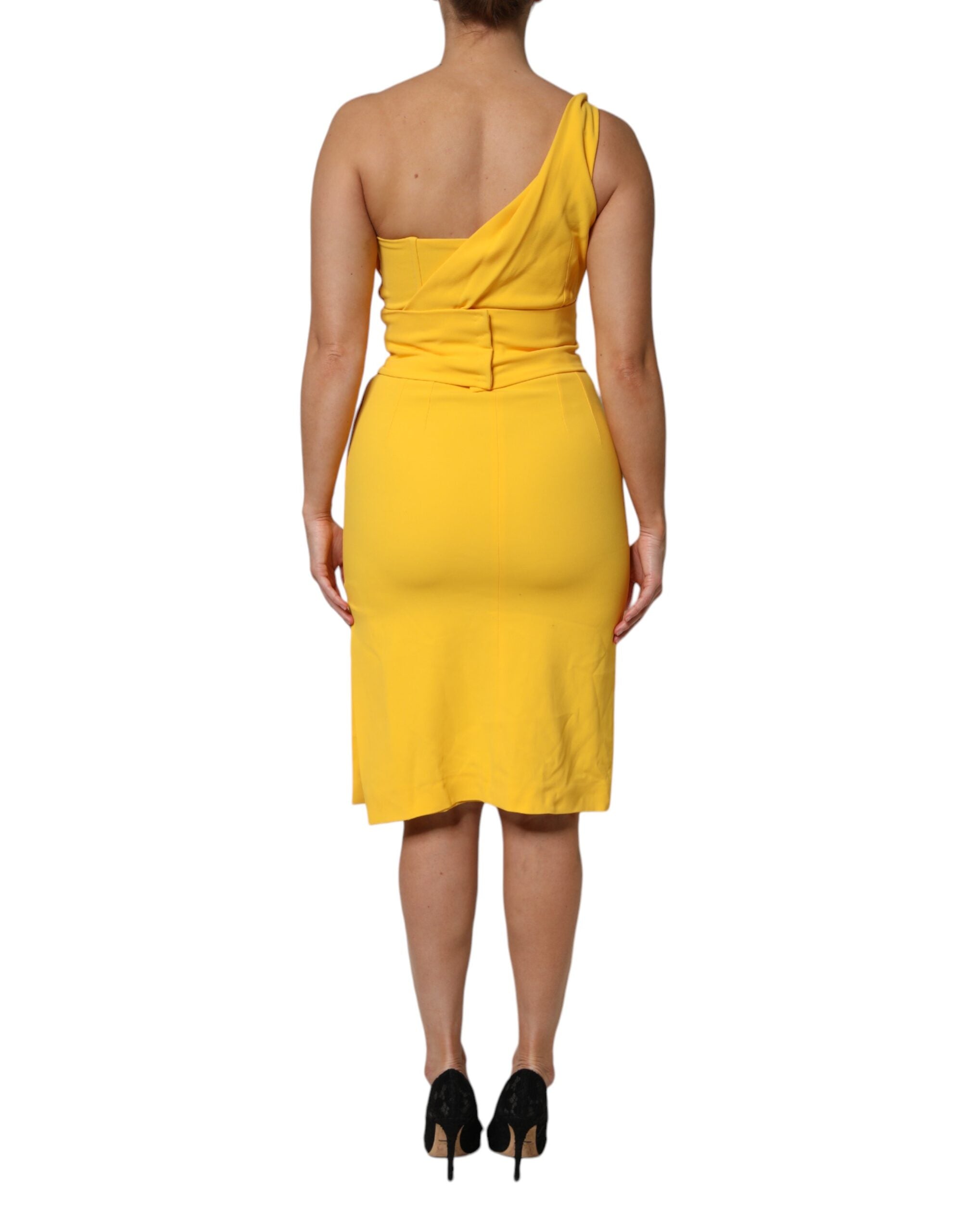 Yellow One Shoulder Side Slit Midi Dress - ventzia