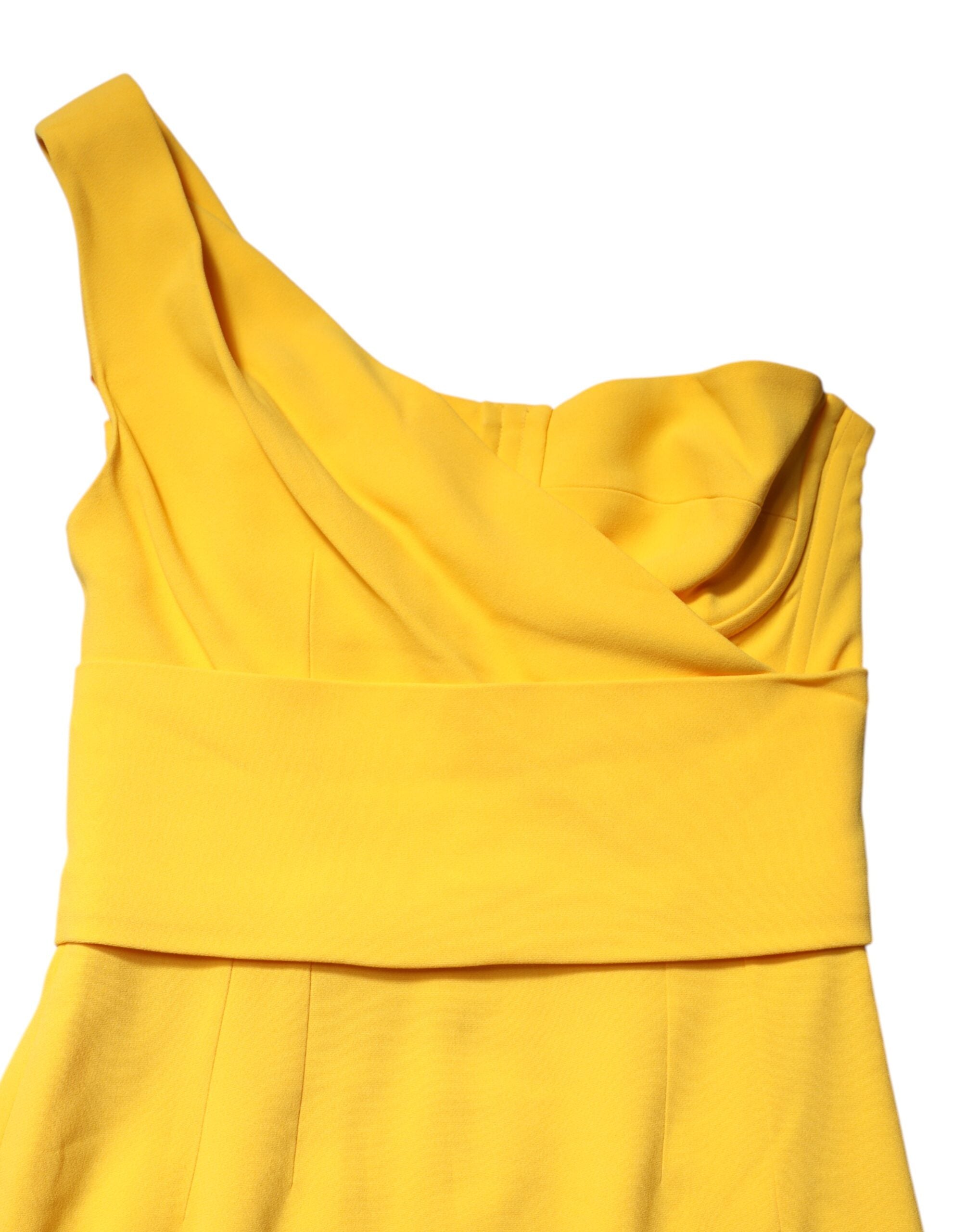 Yellow One Shoulder Side Slit Midi Dress - ventzia