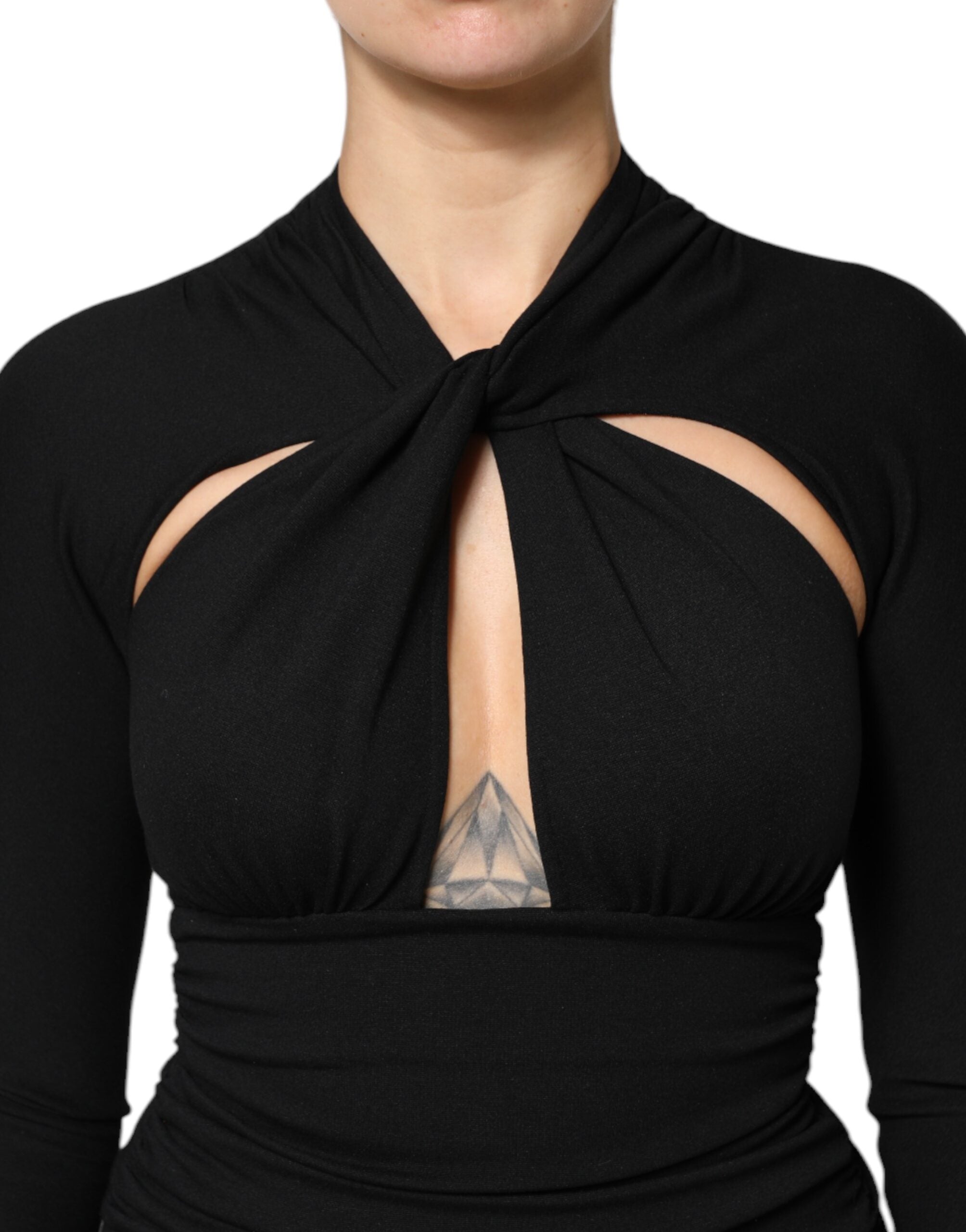 Black Long Sleeves Sheath Midi Dress - ventzia
