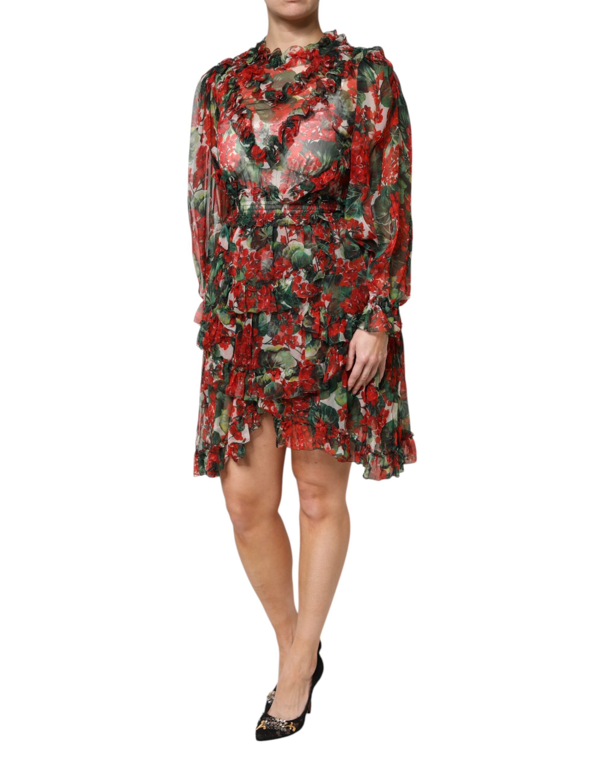 Multicolor Ruffle Floral Long Sleeves Dress - ventzia