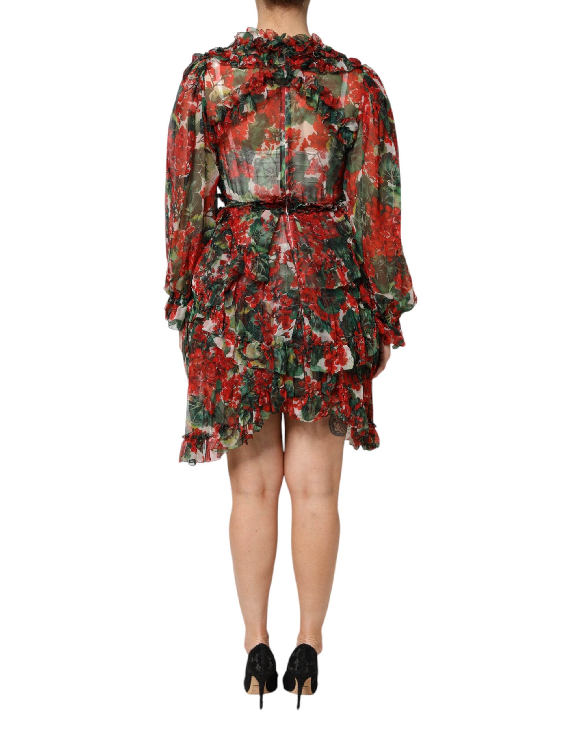 Multicolor Ruffle Floral Long Sleeves Dress - ventzia