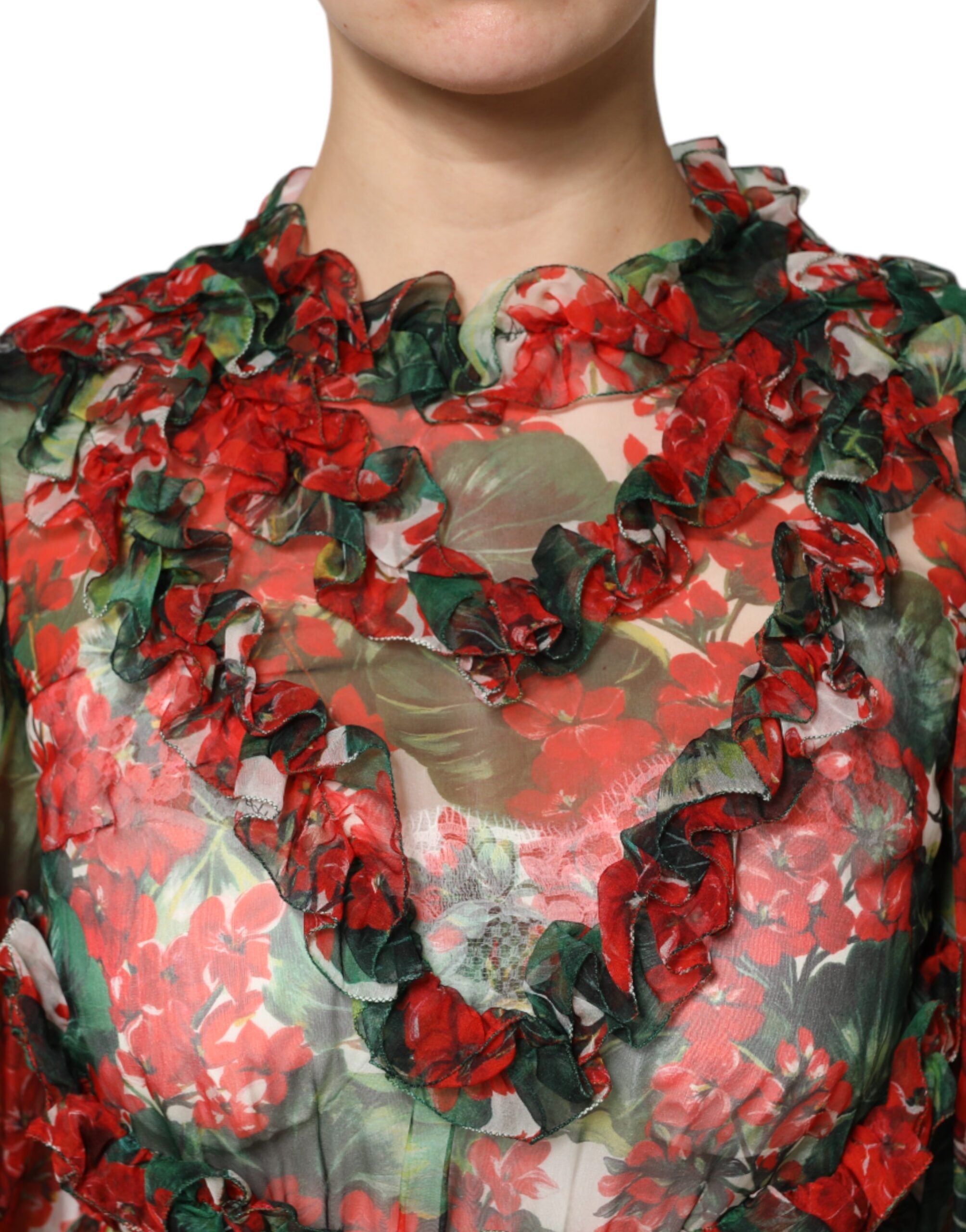 Multicolor Ruffle Floral Long Sleeves Dress - ventzia