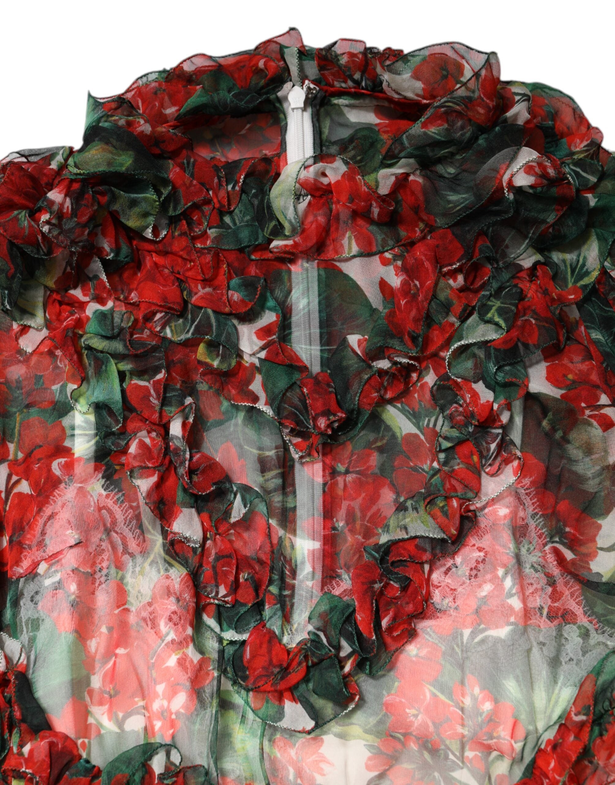Multicolor Ruffle Floral Long Sleeves Dress - ventzia