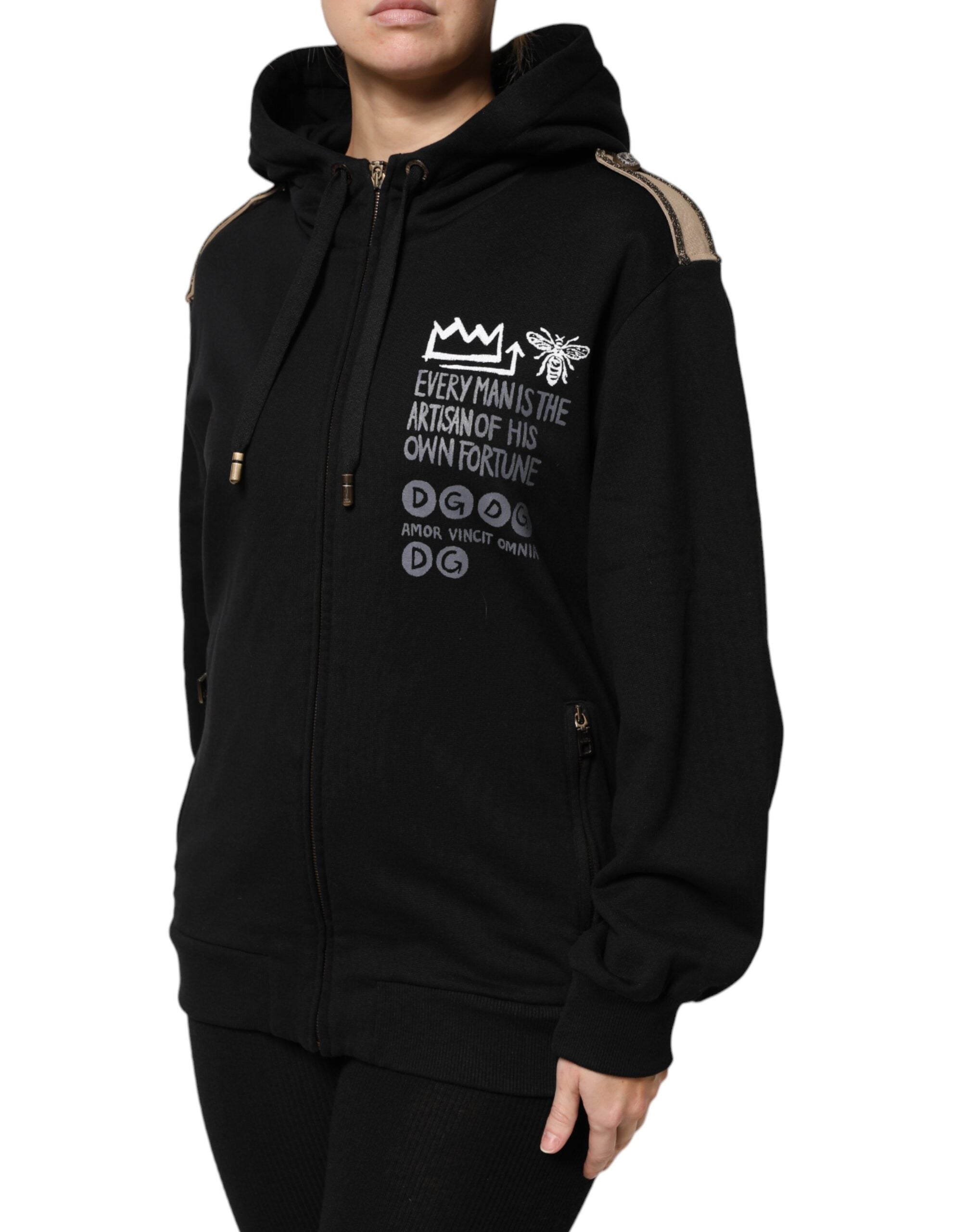 Black Logo Hooded Full Zip Sweatshirt Jacket - ventzia