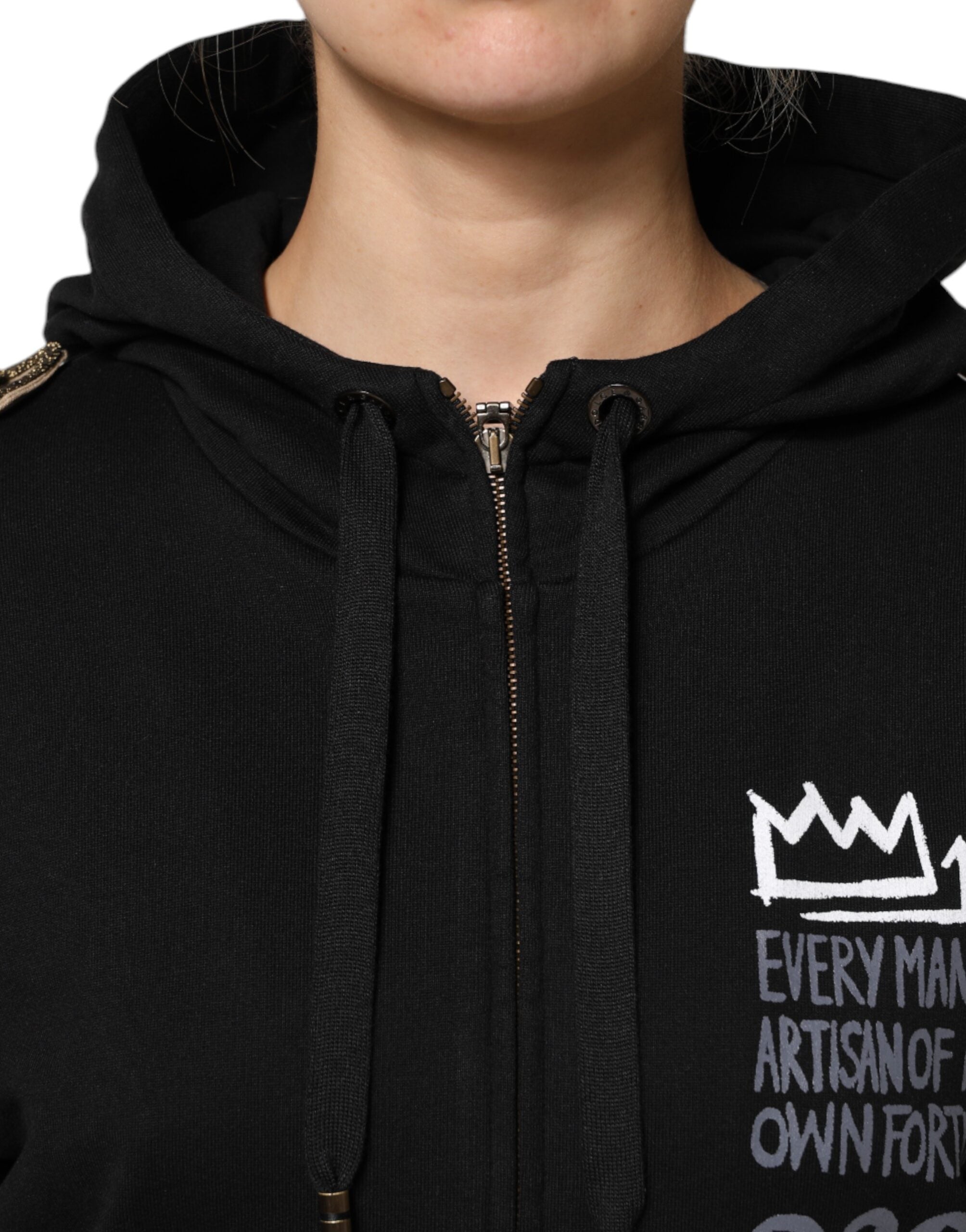 Black Logo Hooded Full Zip Sweatshirt Jacket - ventzia