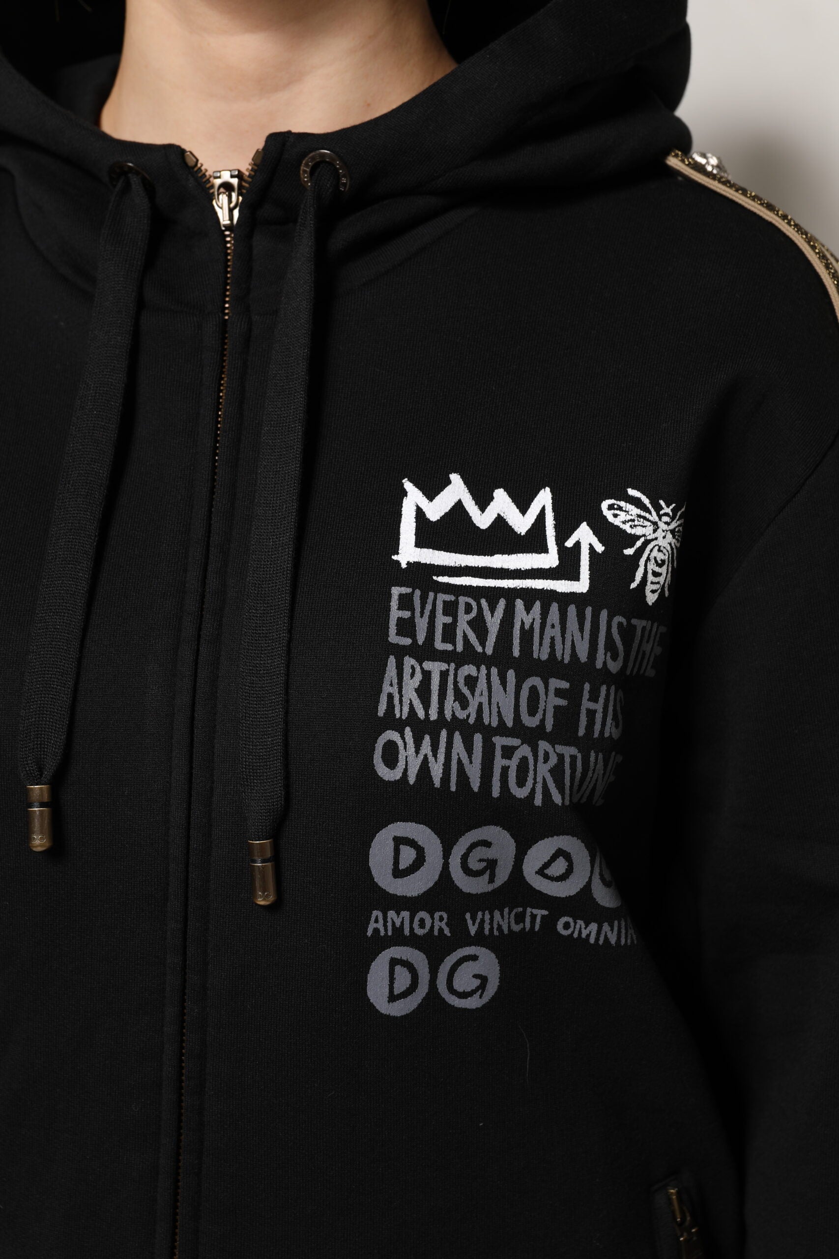 Black Logo Hooded Full Zip Sweatshirt Jacket - ventzia