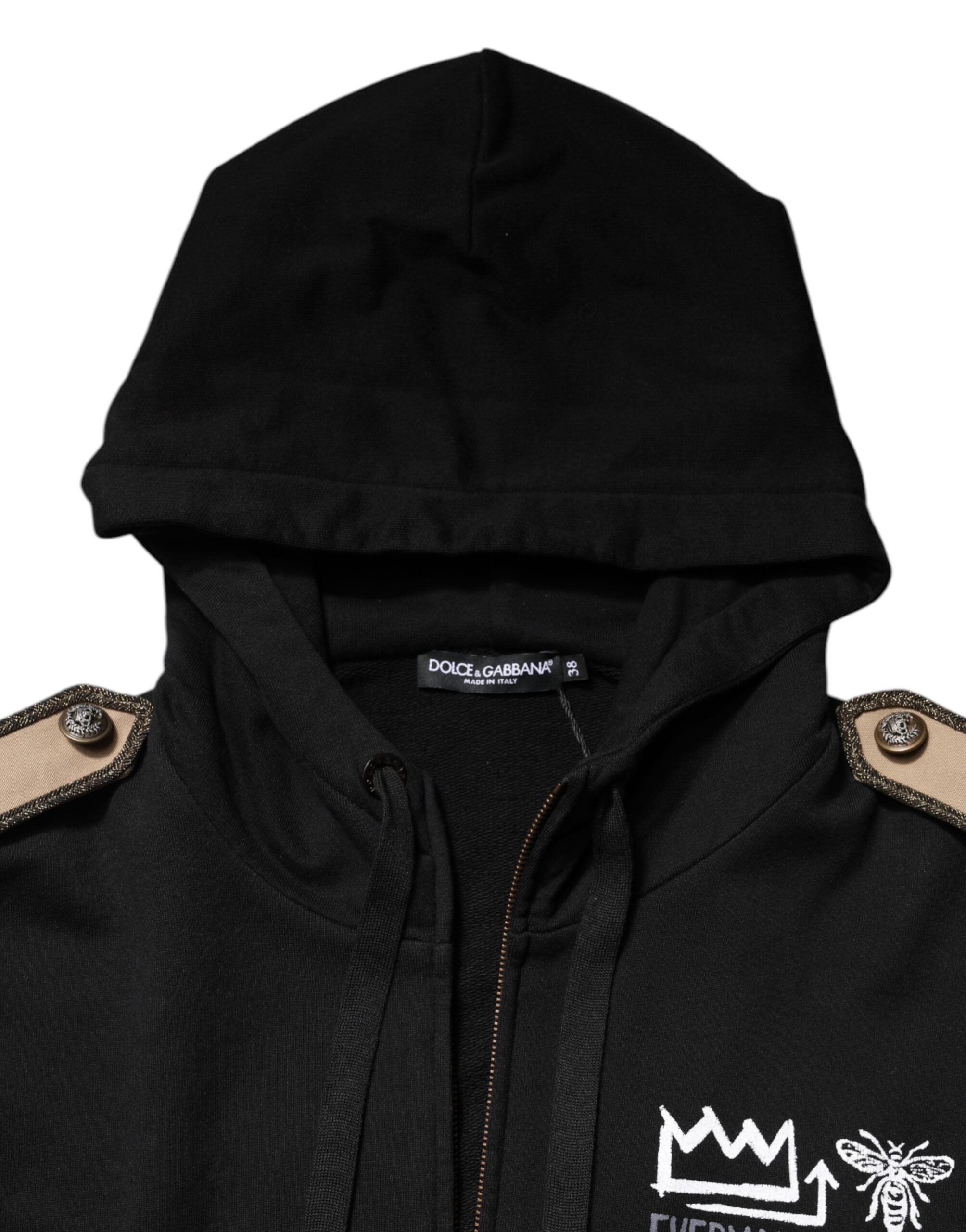 Black Logo Hooded Full Zip Sweatshirt Jacket - ventzia