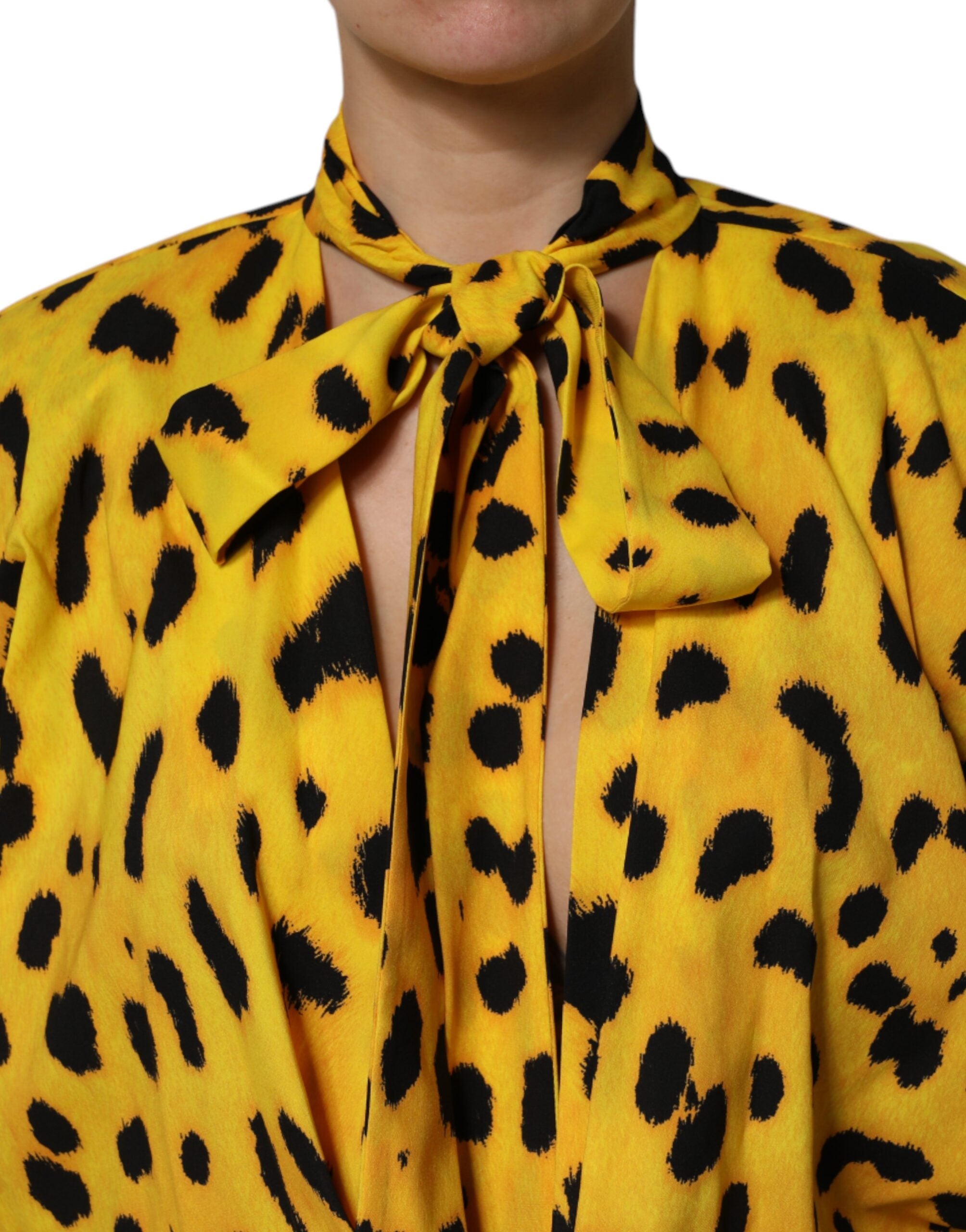 Yellow Leopard Long Sleeves Jumpsuit Dress - ventzia