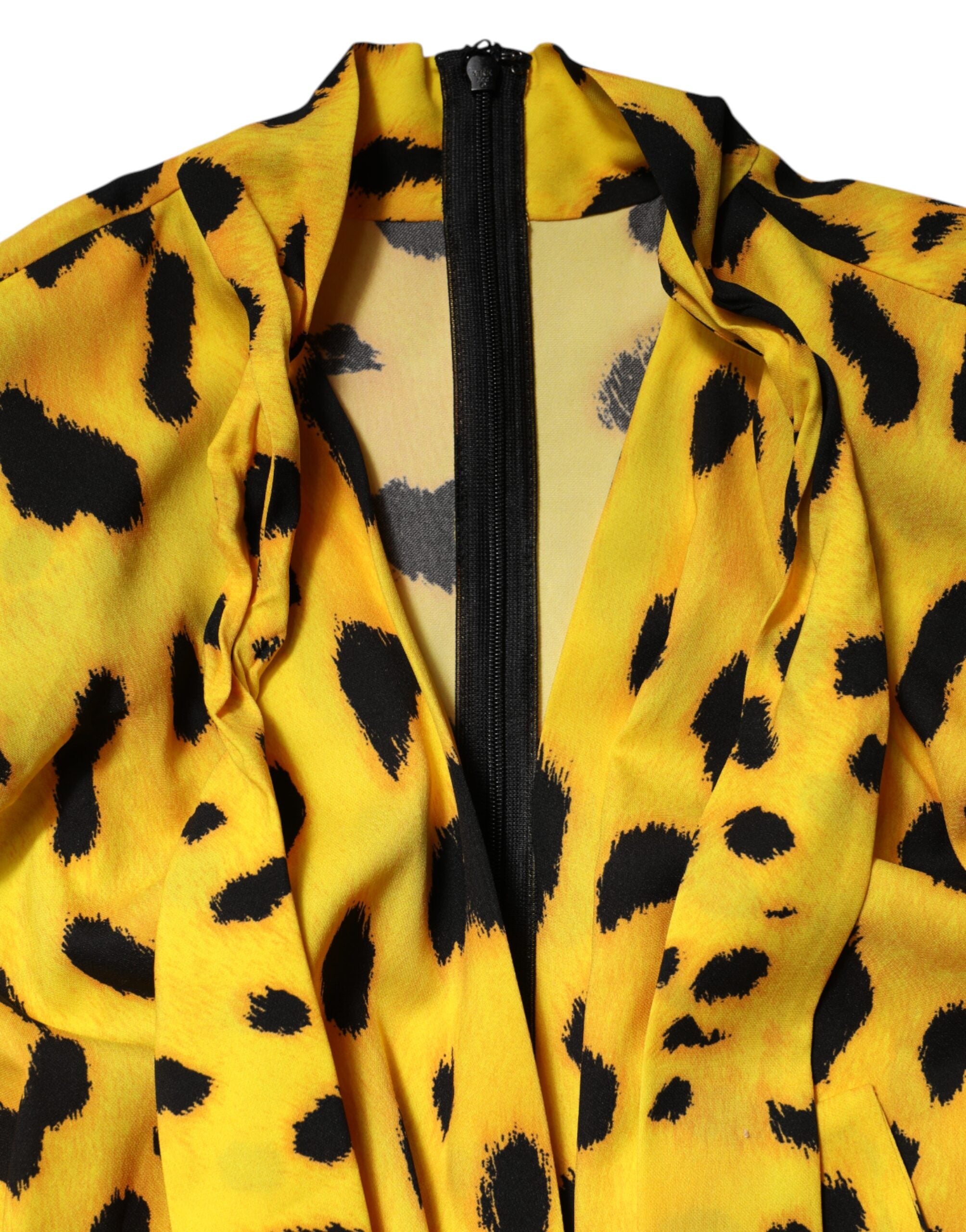 Yellow Leopard Long Sleeves Jumpsuit Dress - ventzia