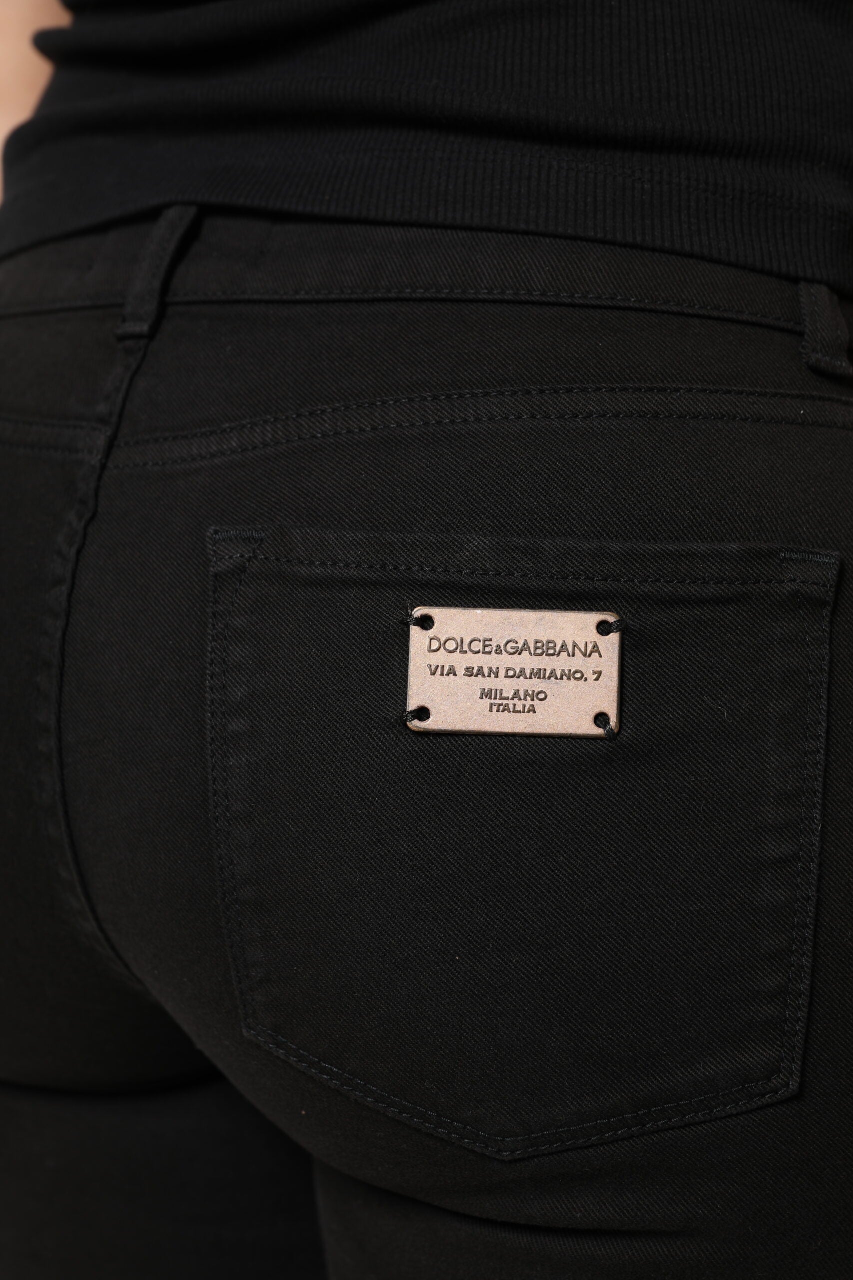 Black Cotton Logo Mid Waist Skinny Denim Jeans - ventzia