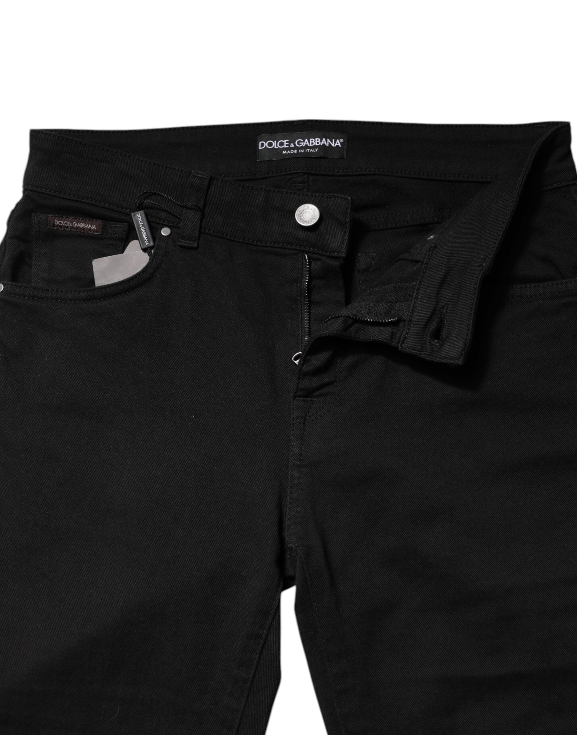 Black Cotton Logo Mid Waist Skinny Denim Jeans - ventzia
