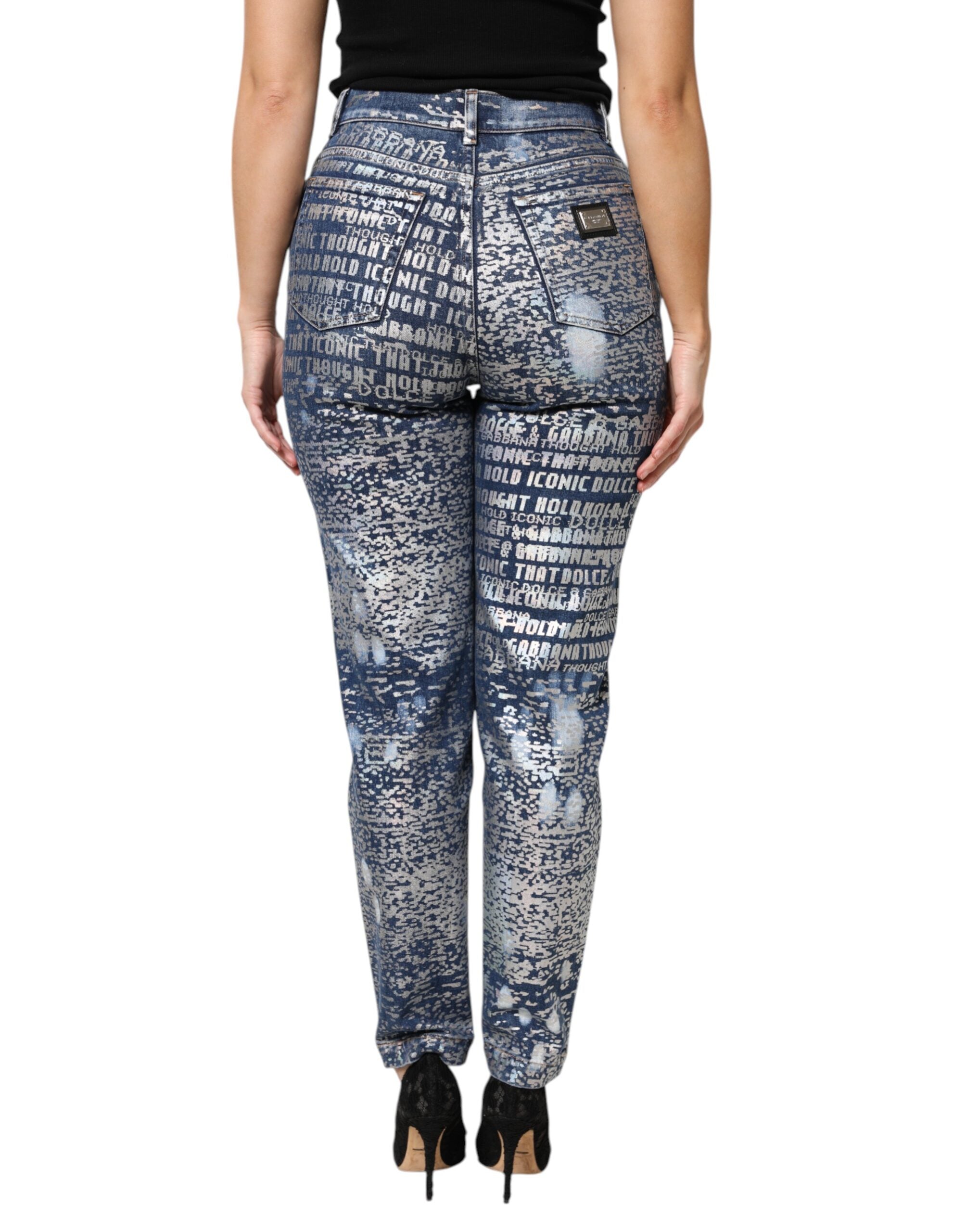 Blue Washed Print High Waist Denim Jeans - ventzia