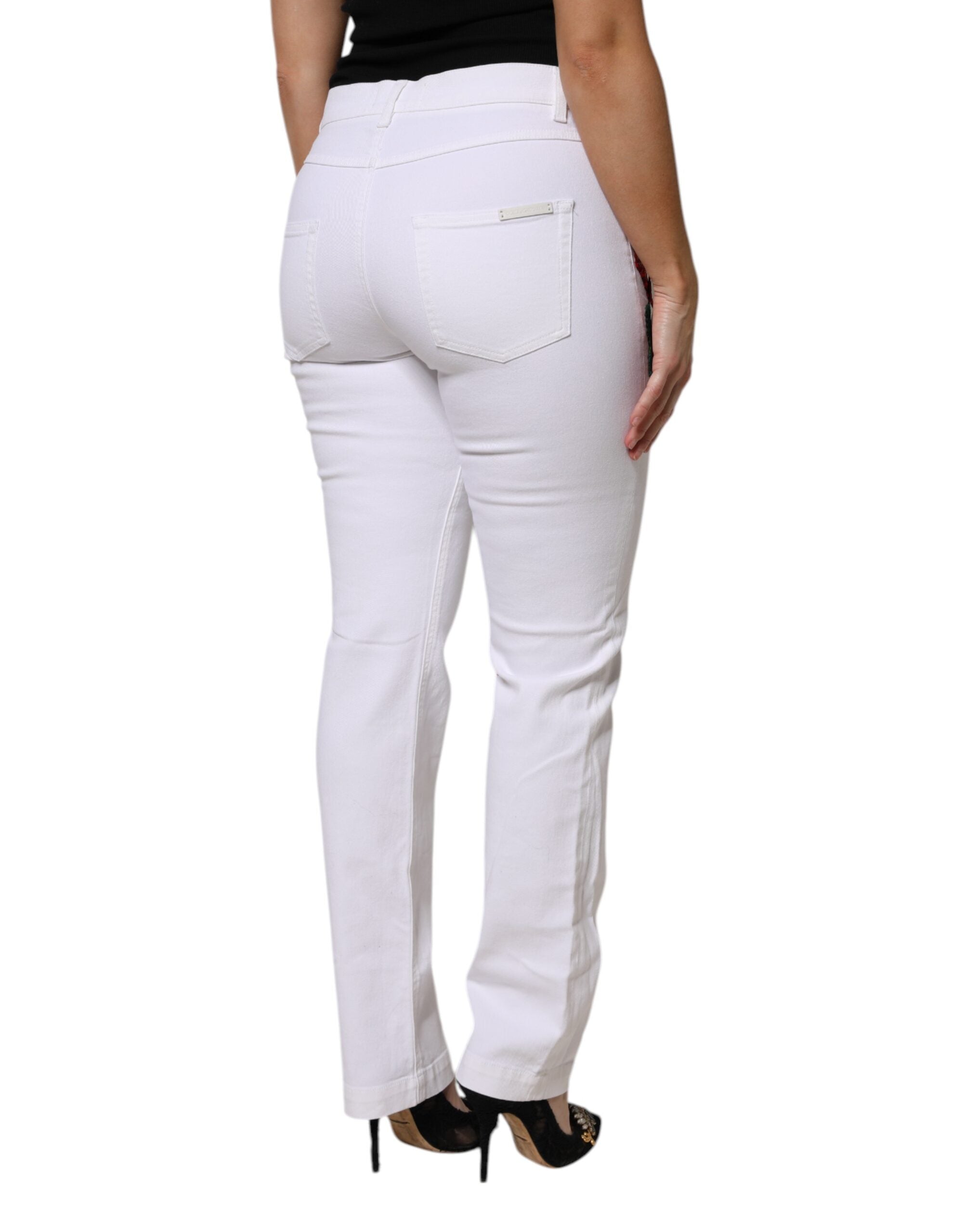 White Floral Sequined GIRLY Denim Jeans - ventzia