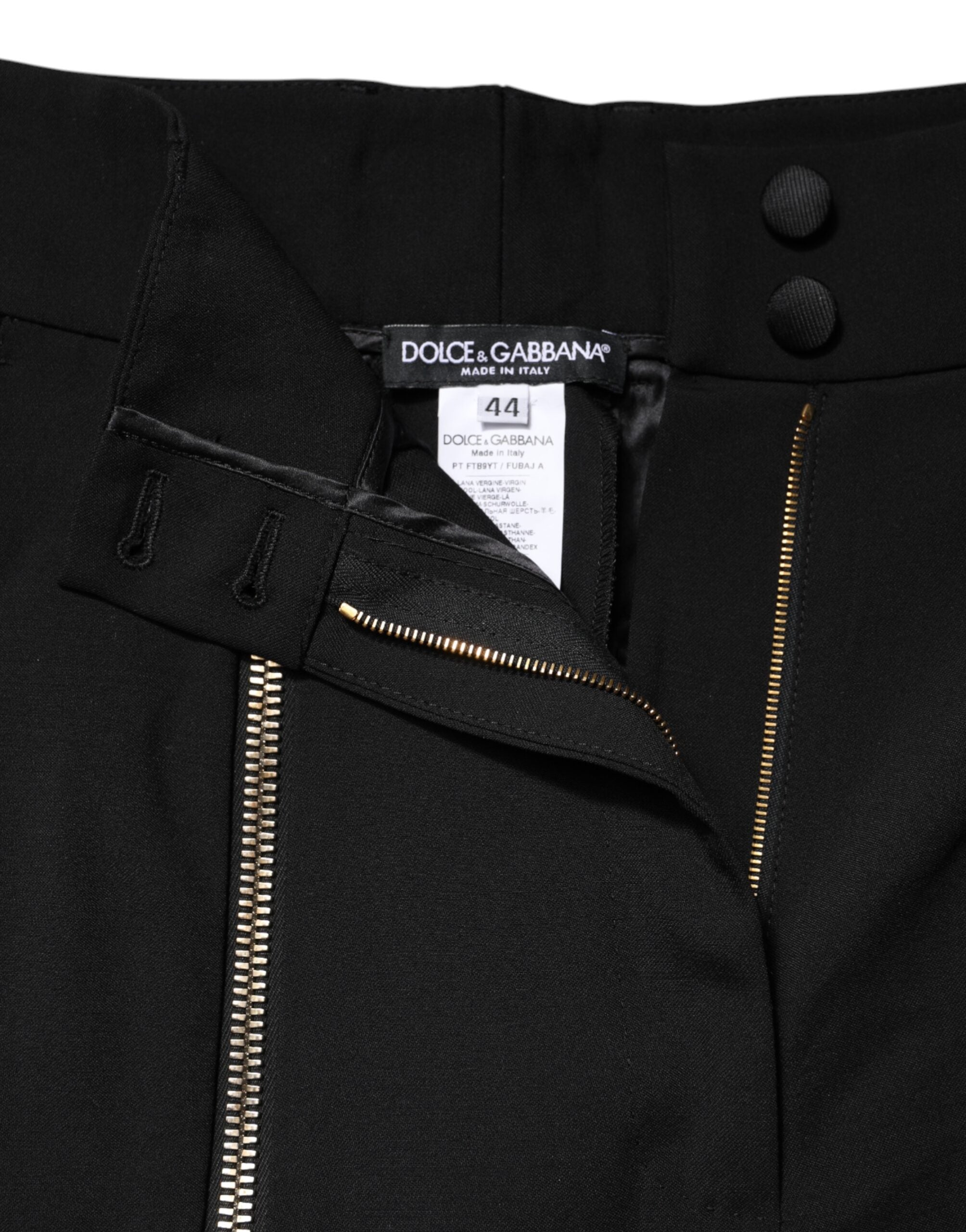 Black Wool High Waist Zipper Tapered Pants - ventzia