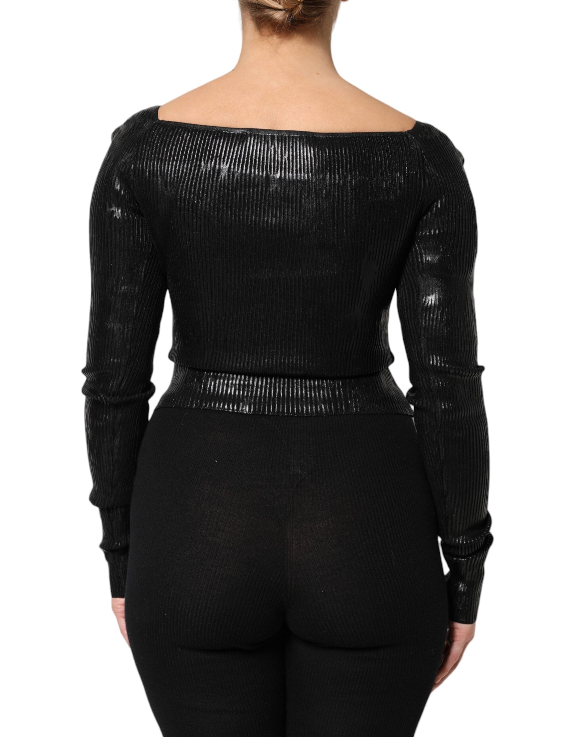 Black Viscose Long Sleeves Fitted Blouse Top - ventzia
