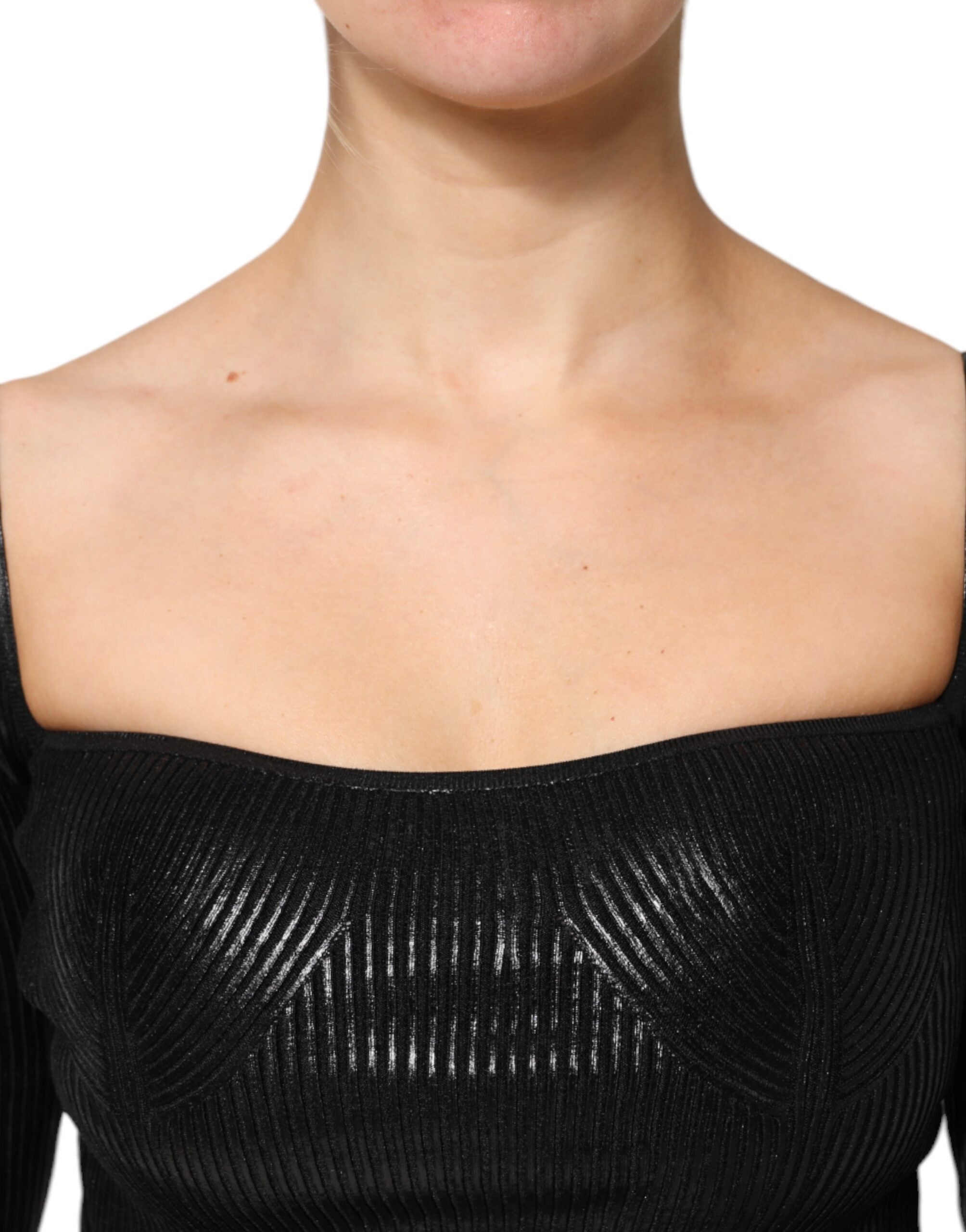 Black Viscose Long Sleeves Fitted Blouse Top - ventzia