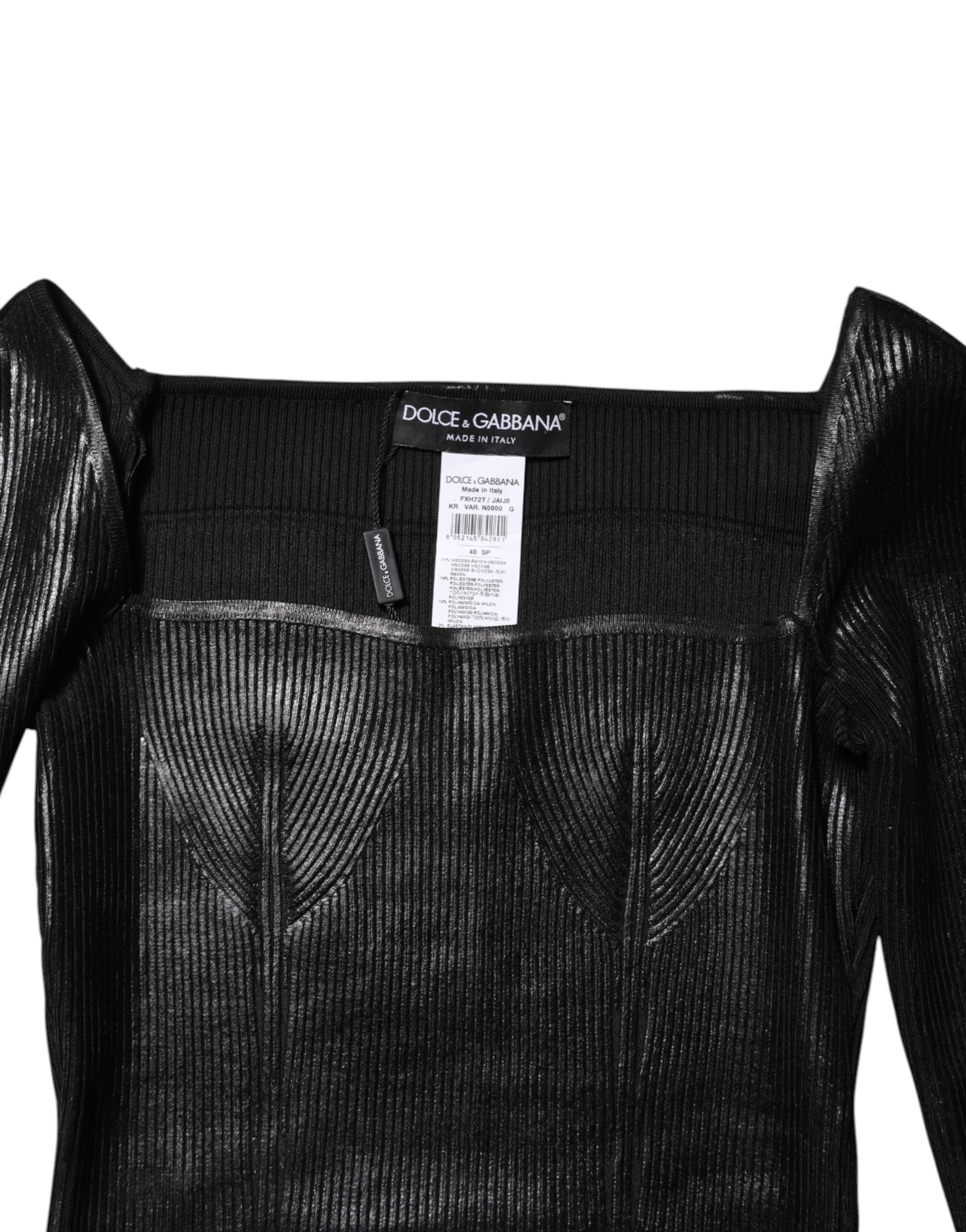 Black Viscose Long Sleeves Fitted Blouse Top - ventzia