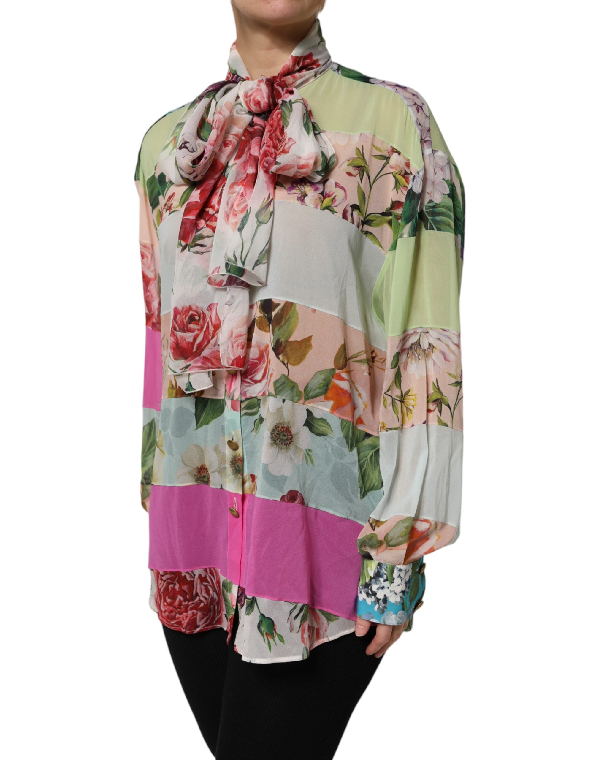 Multicolor Floral Patchwork Long Sleeves Top - ventzia
