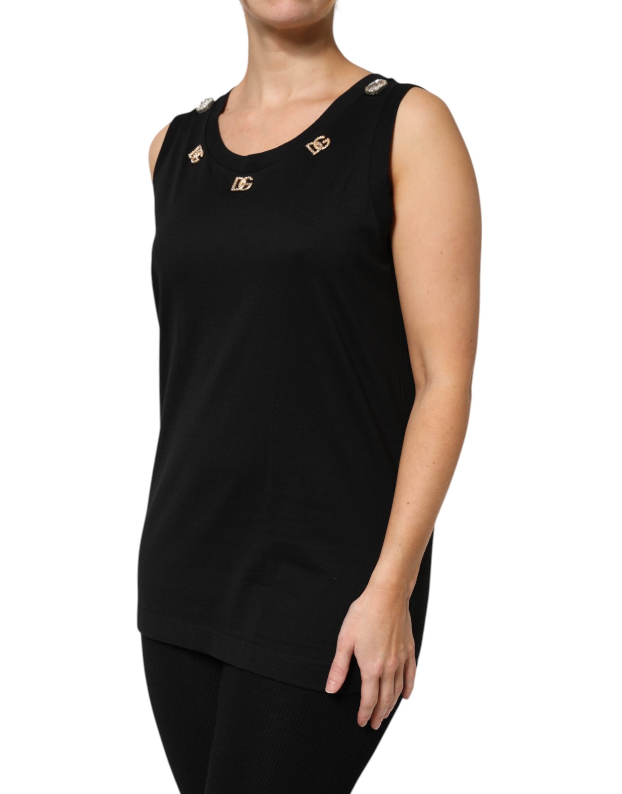 Black DG Embellished Sleeveless Tank Top - ventzia