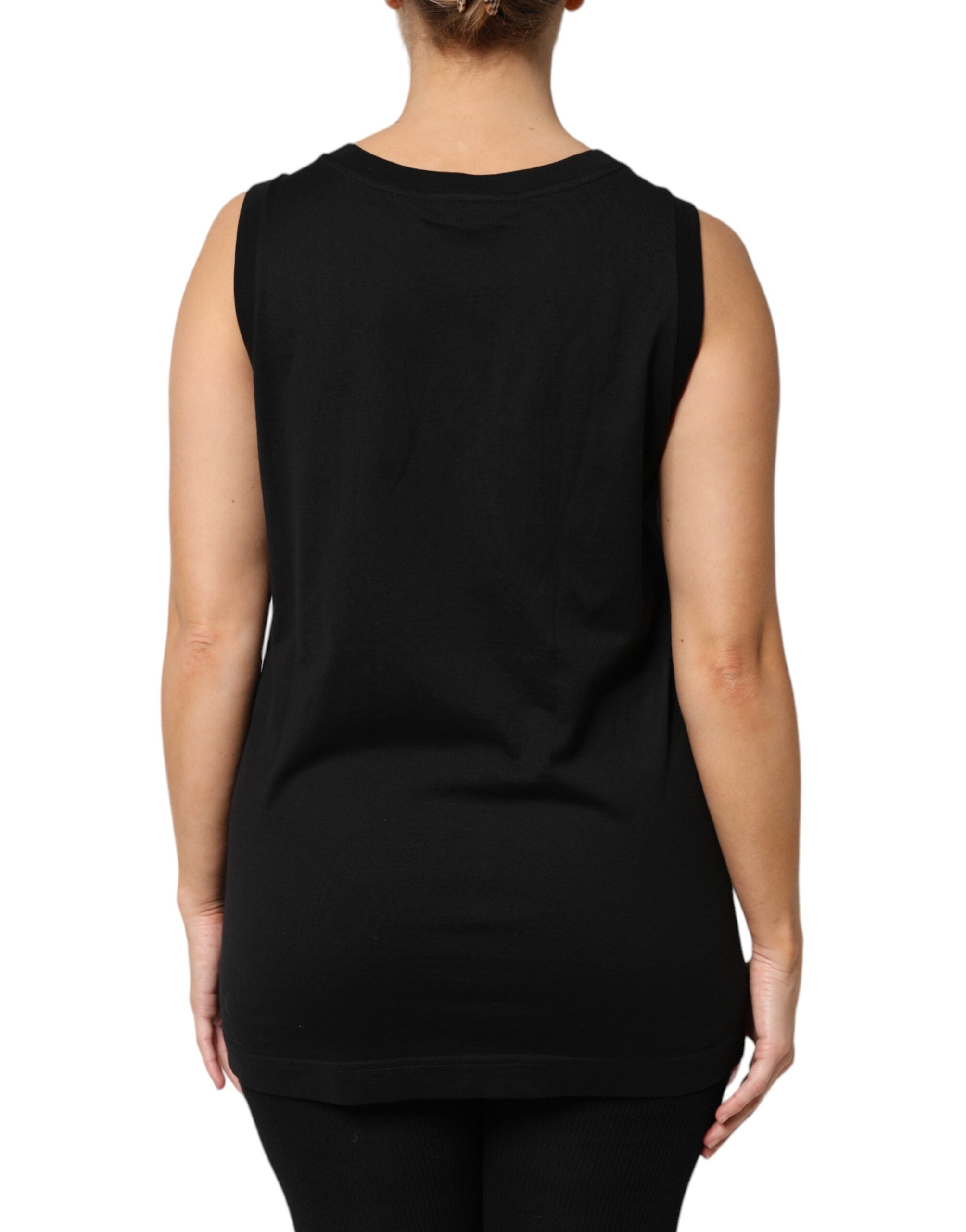 Black DG Embellished Sleeveless Tank Top - ventzia