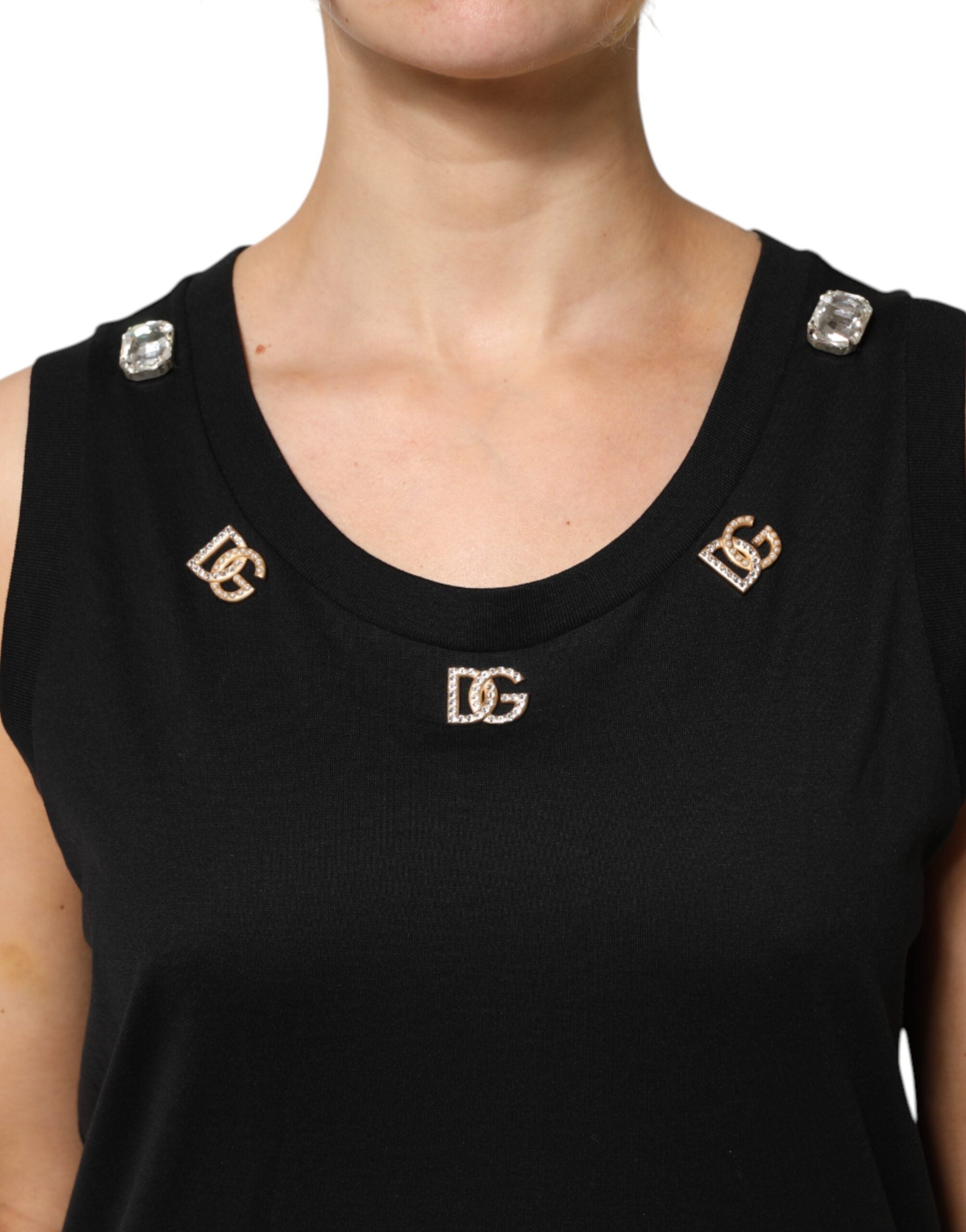 Black DG Embellished Sleeveless Tank Top - ventzia
