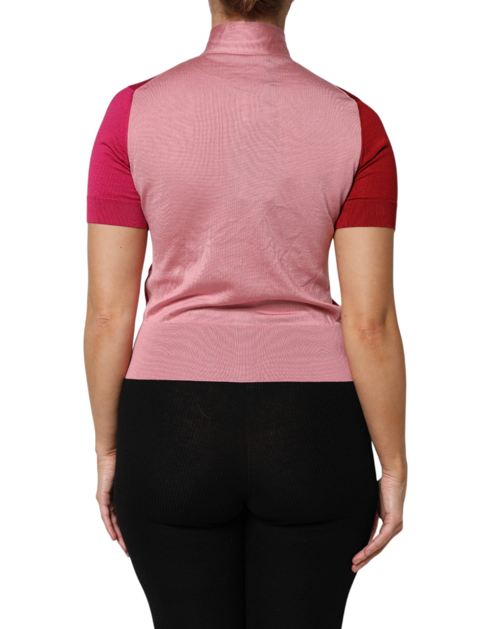 Pink Short Sleeves Buttoned Ascot Collar Top - ventzia