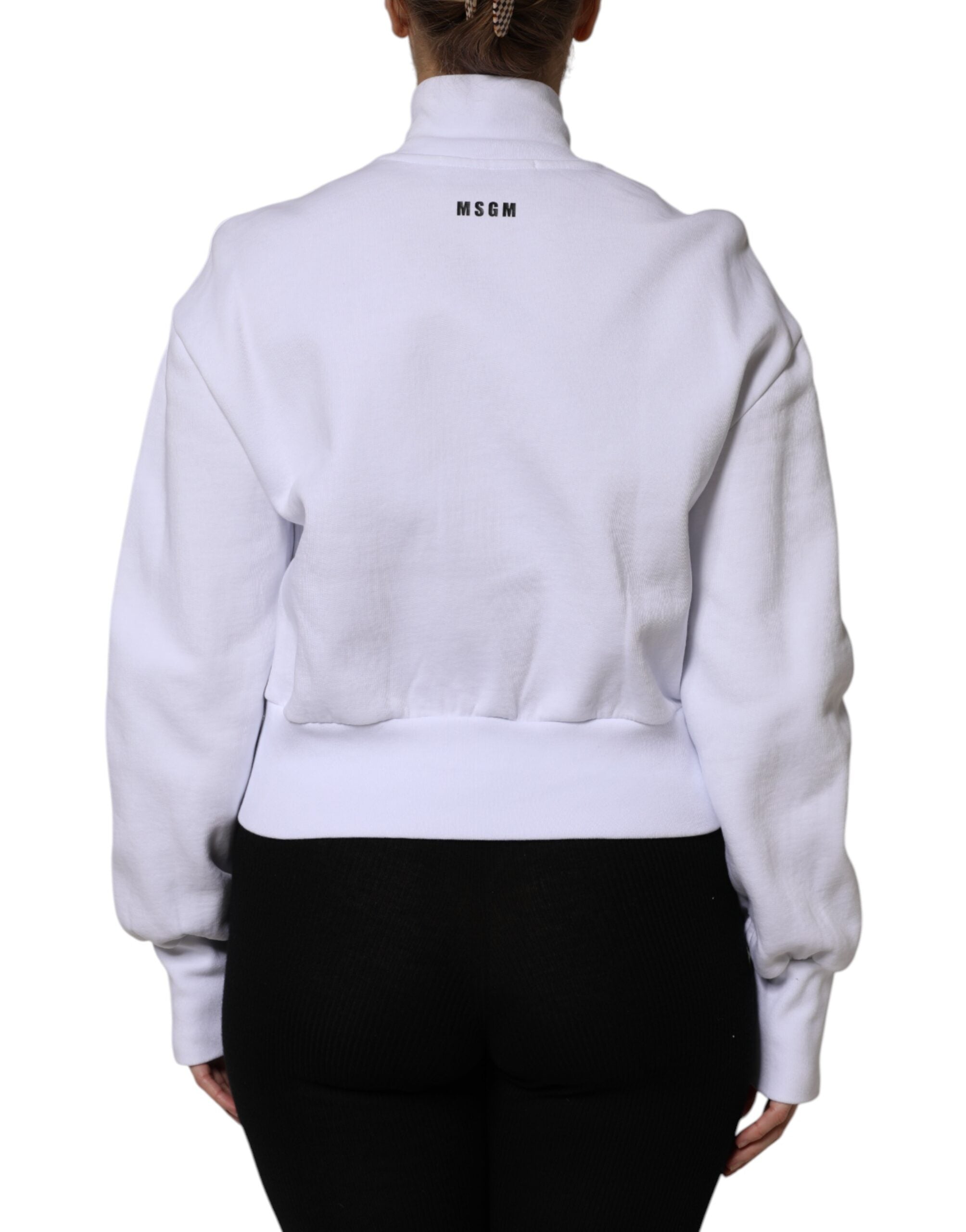 White Graphic Print Cotton Long Sleeves Full Zip Bomber Jacket - ventzia