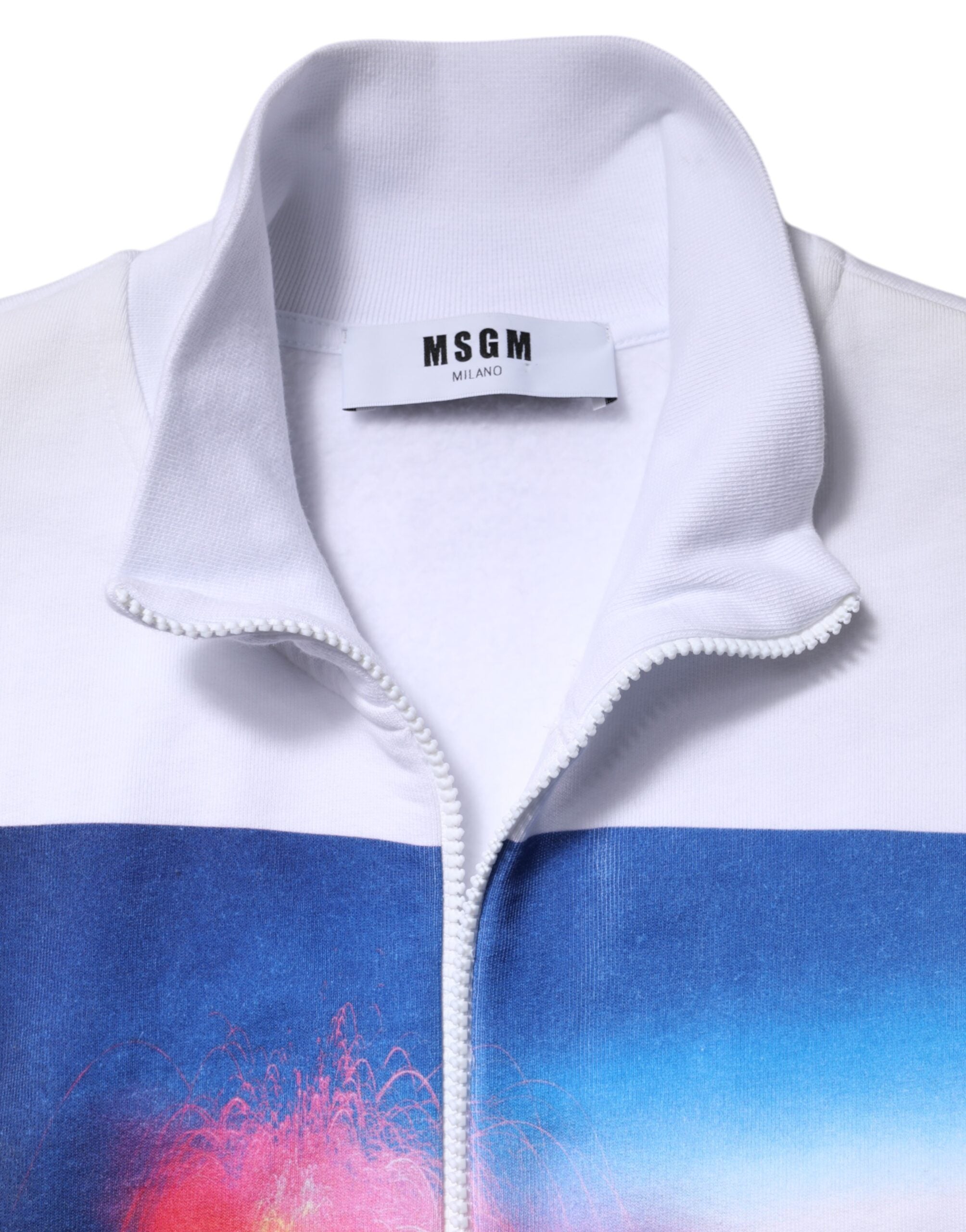 White Graphic Print Cotton Long Sleeves Full Zip Bomber Jacket - ventzia