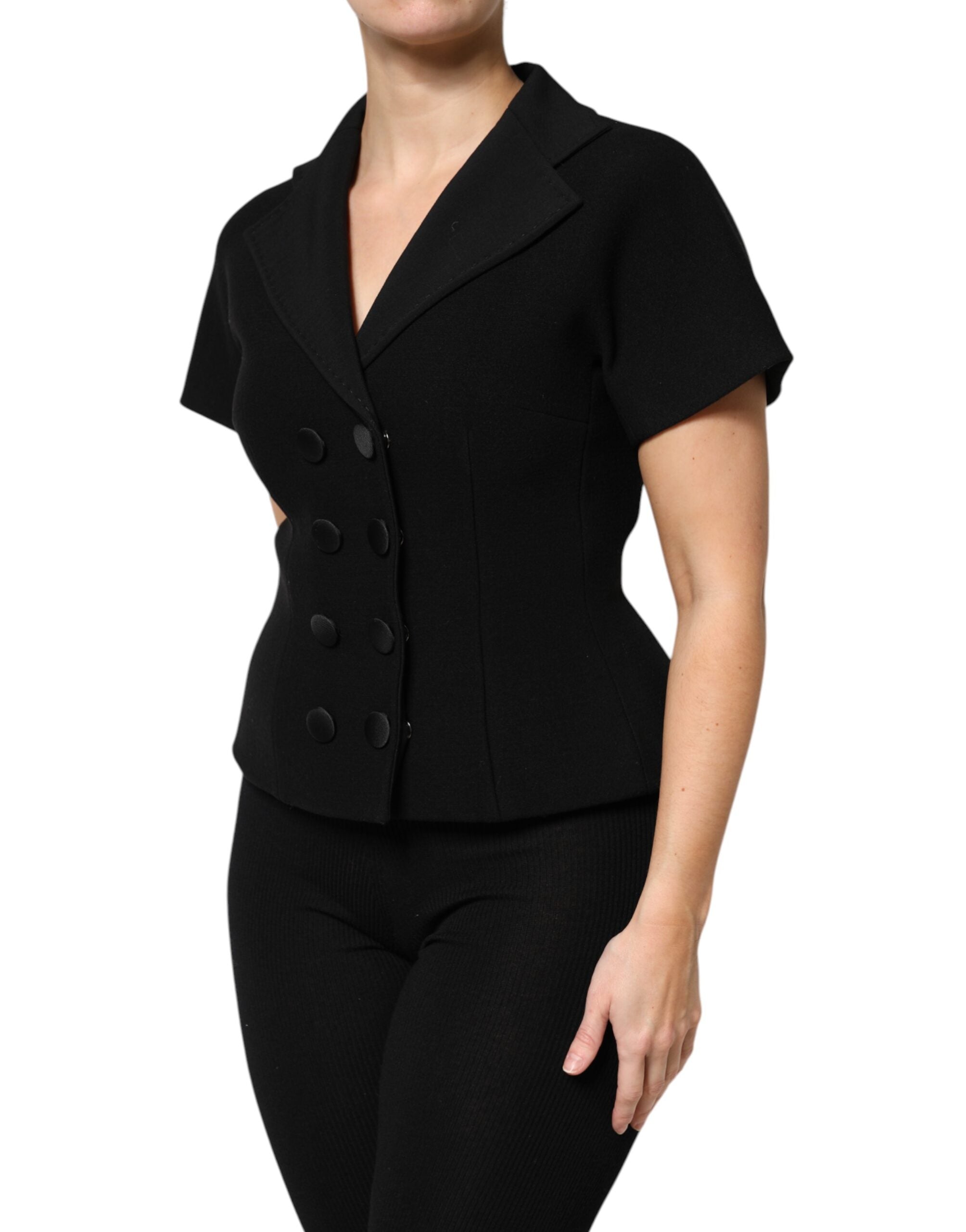 Black Wool Double Breasted Coat Jacket - ventzia