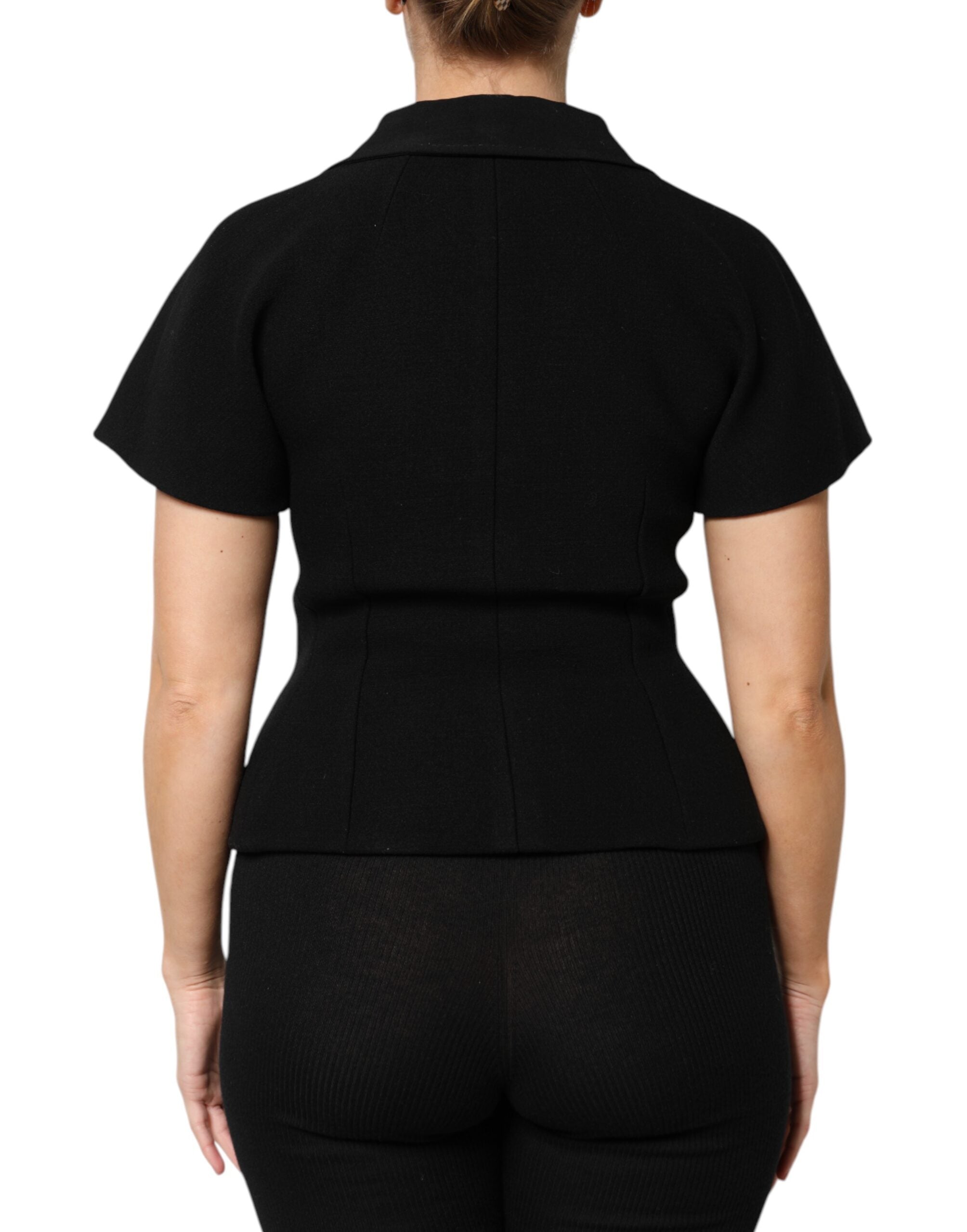 Black Wool Double Breasted Coat Jacket - ventzia