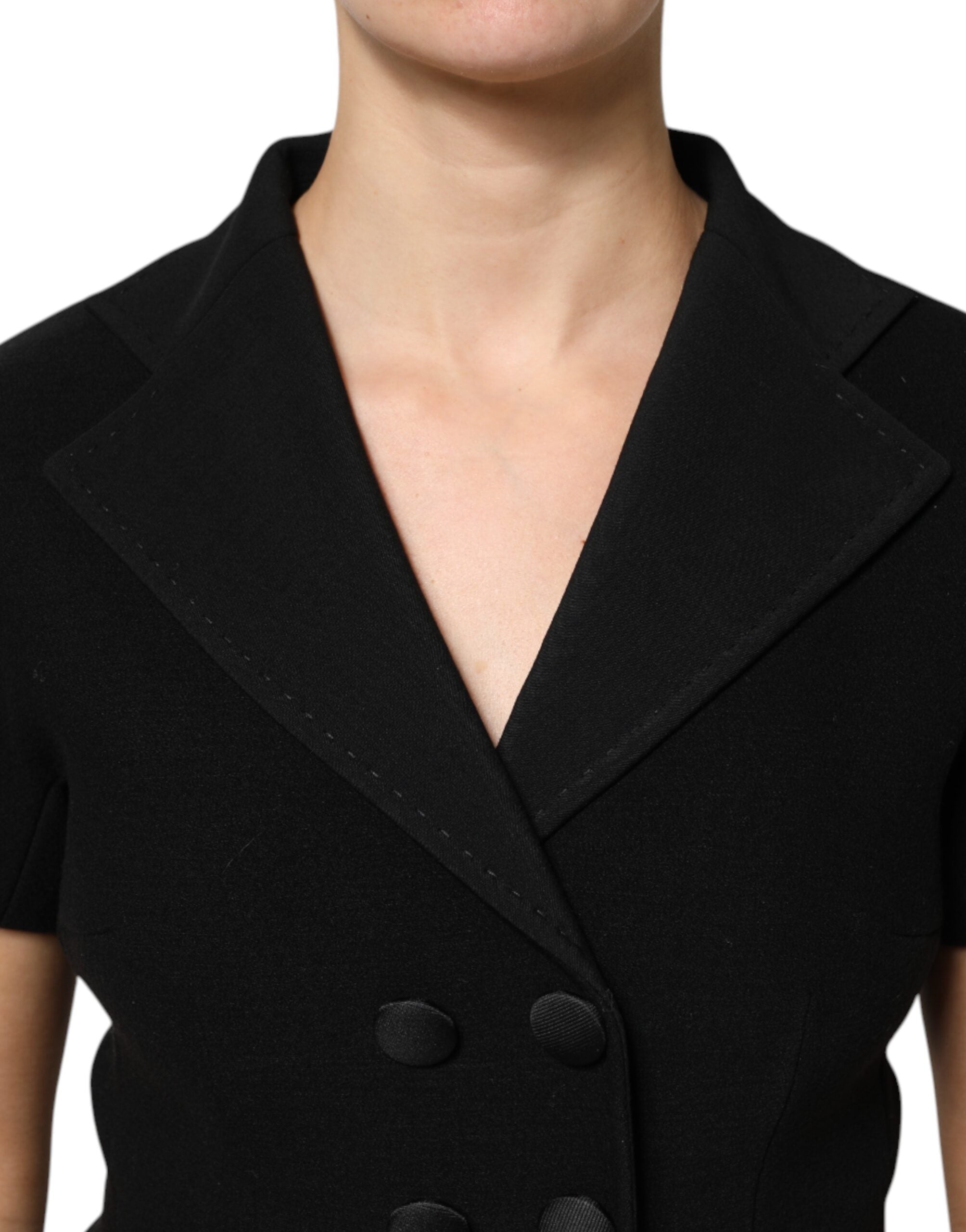 Black Wool Double Breasted Coat Jacket - ventzia