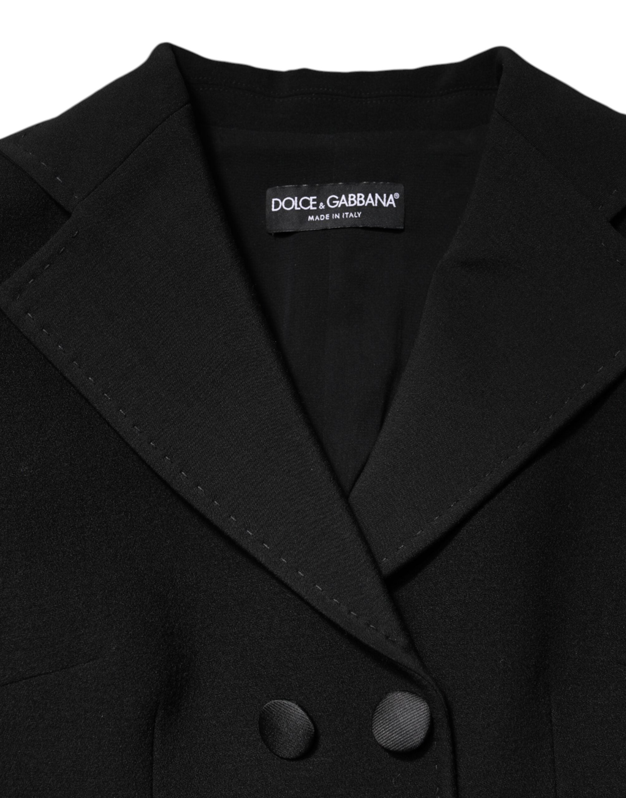 Black Wool Double Breasted Coat Jacket - ventzia