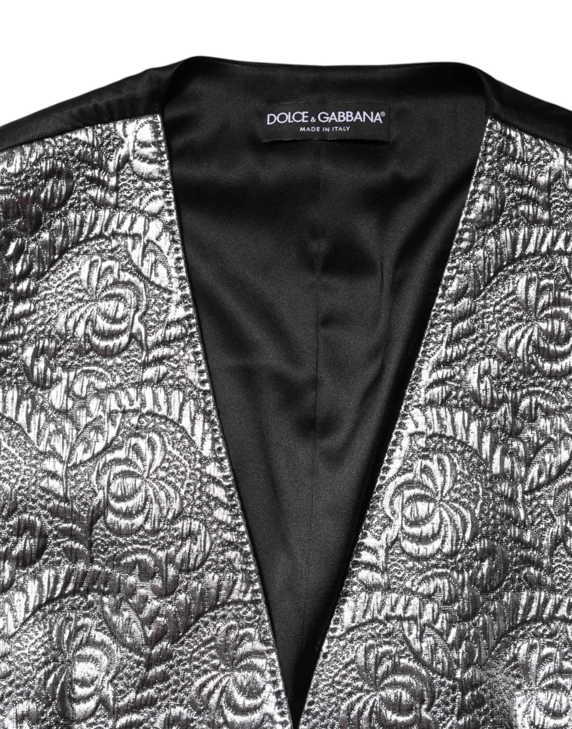 Silver Floral Jacquard Sleeveless Vest Top - ventzia