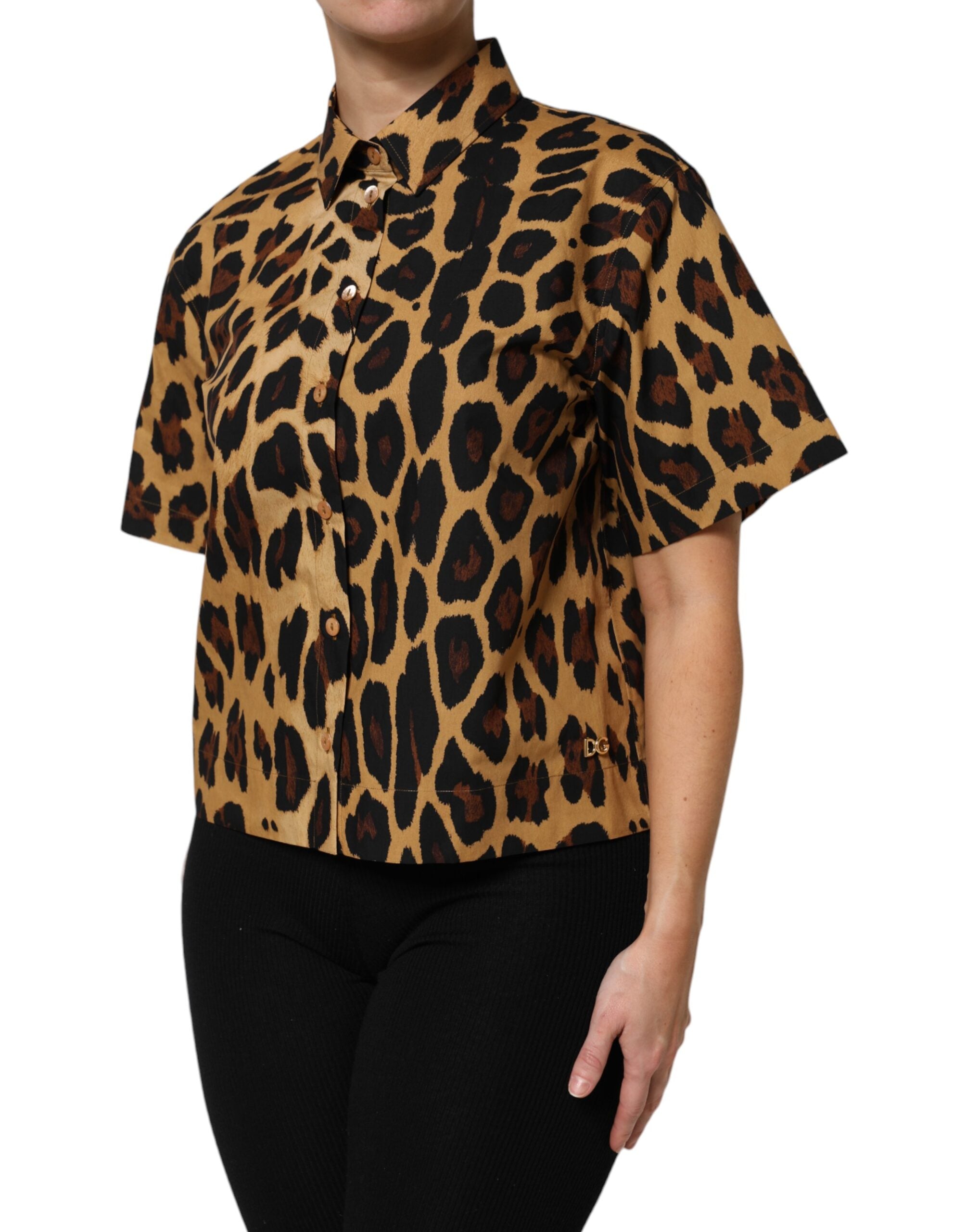 Brown Leopard Short Sleeve Collared Polo Top - ventzia