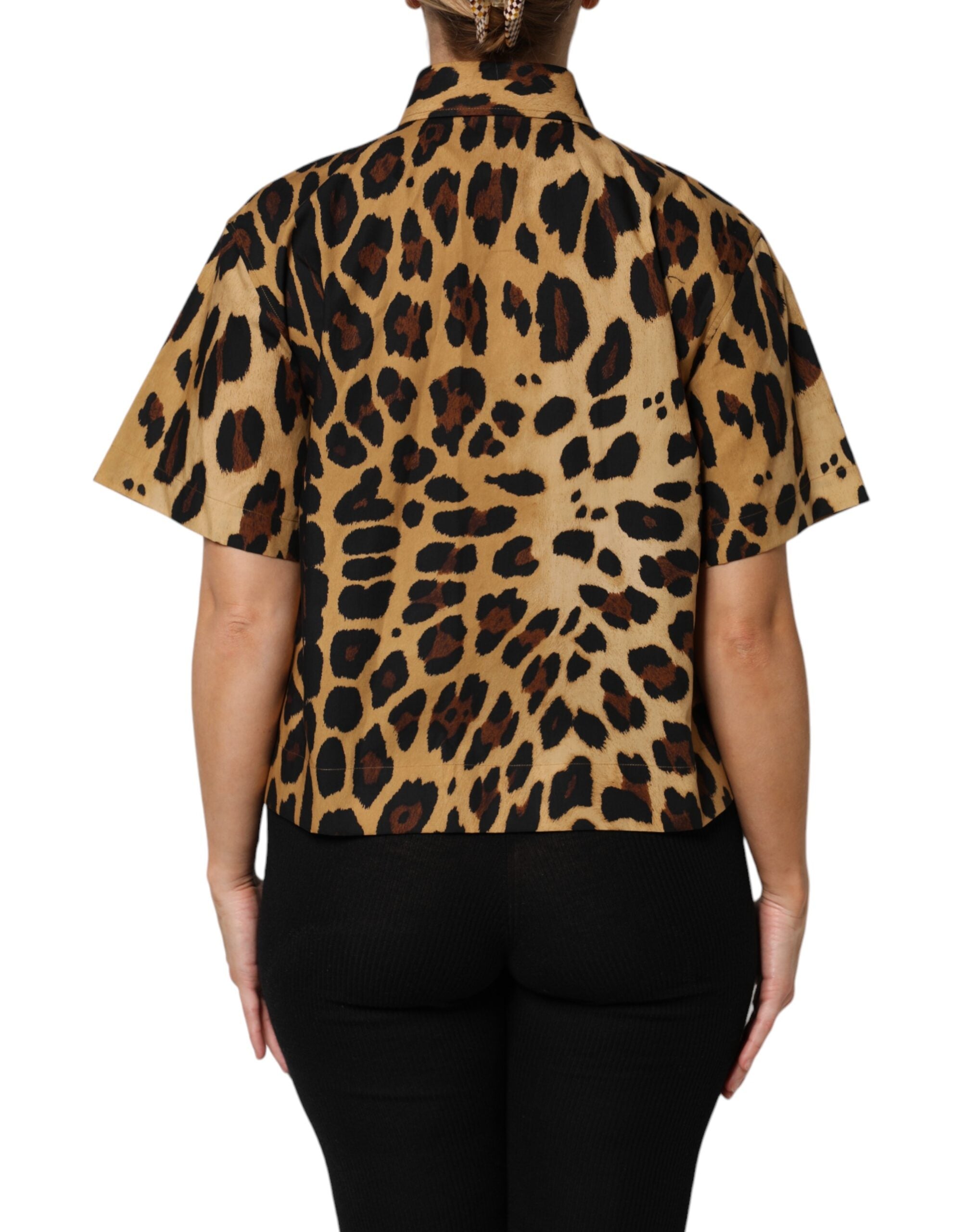 Brown Leopard Short Sleeve Collared Polo Top - ventzia