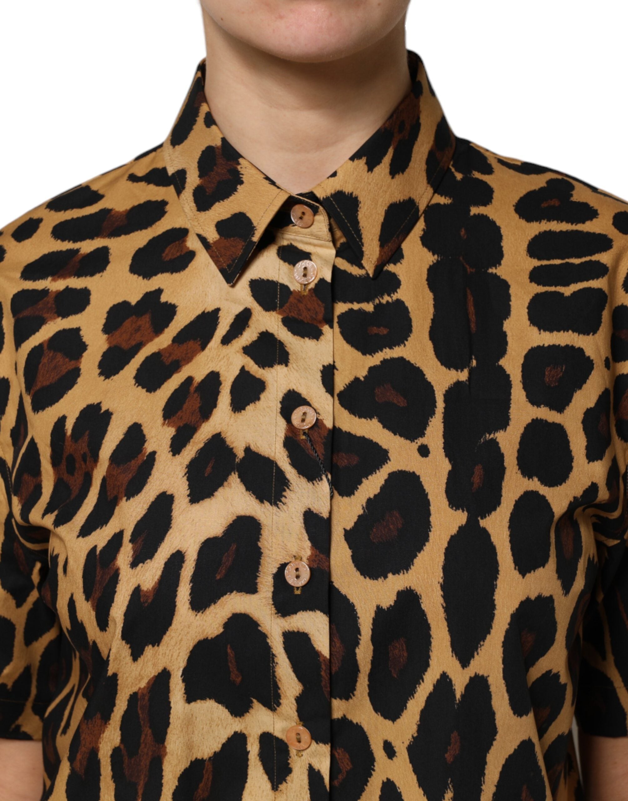 Brown Leopard Short Sleeve Collared Polo Top - ventzia