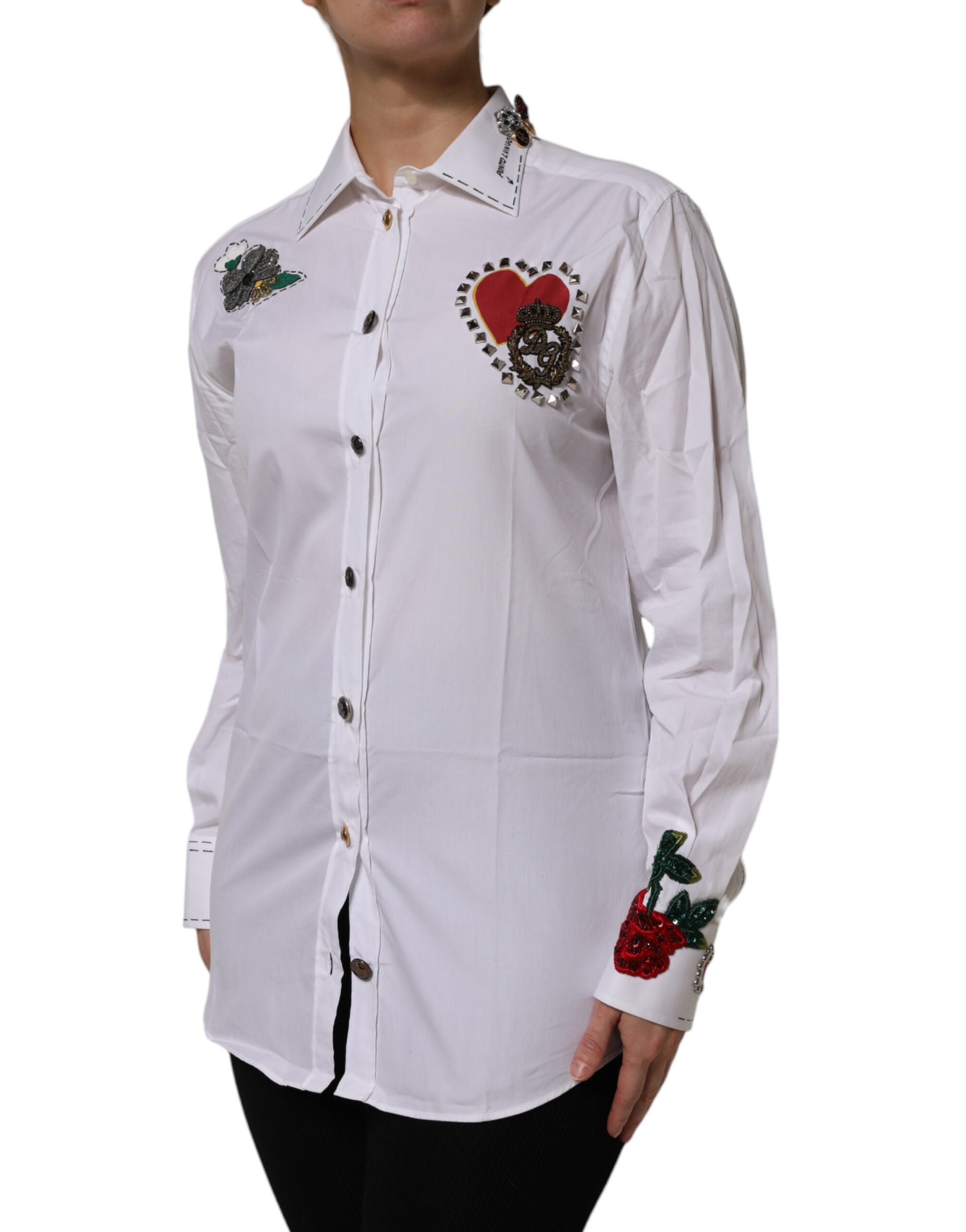 White Cotton Floral Embellished Shirt Top - ventzia