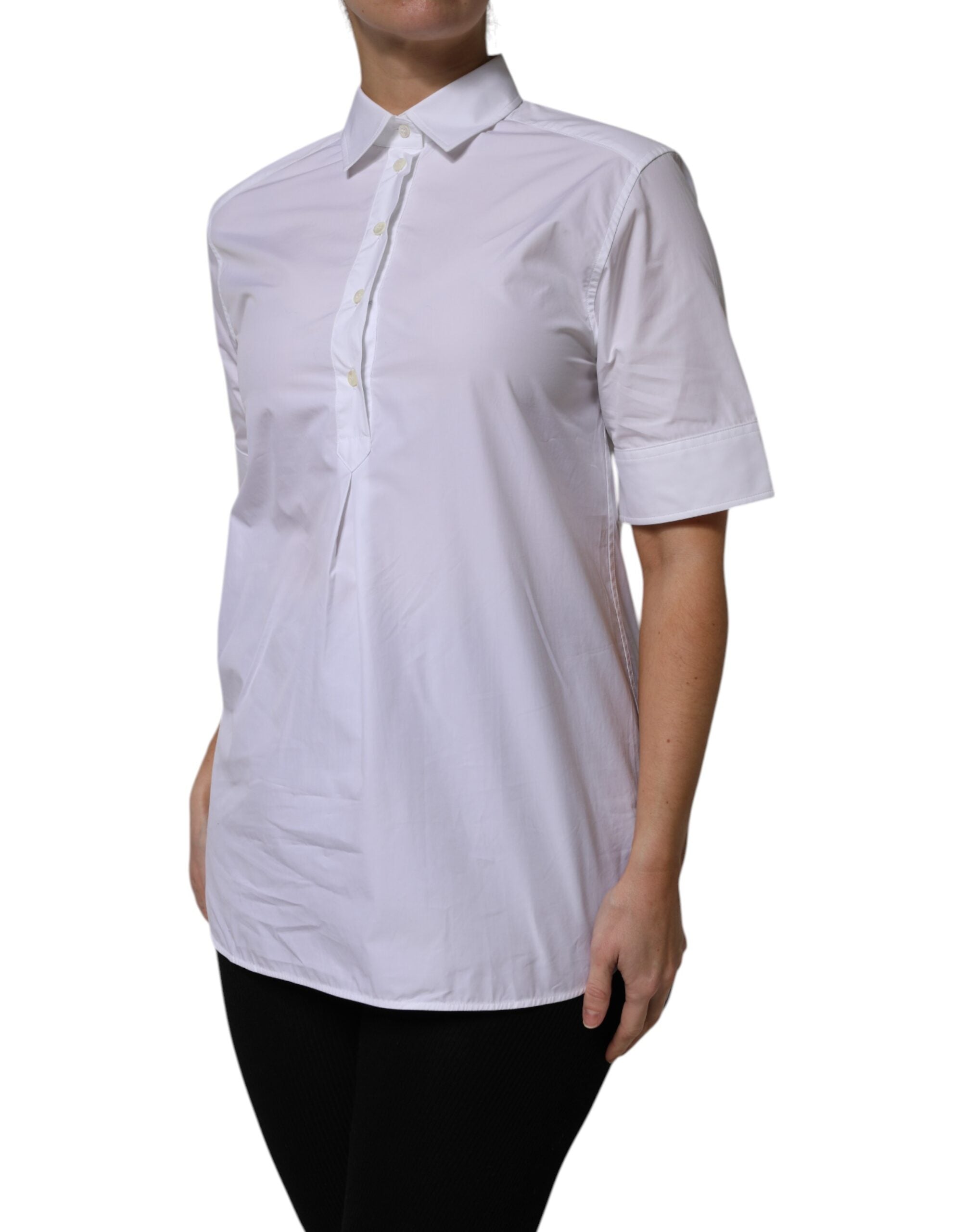 White Cotton Short Sleeves Collared Polo Top - ventzia