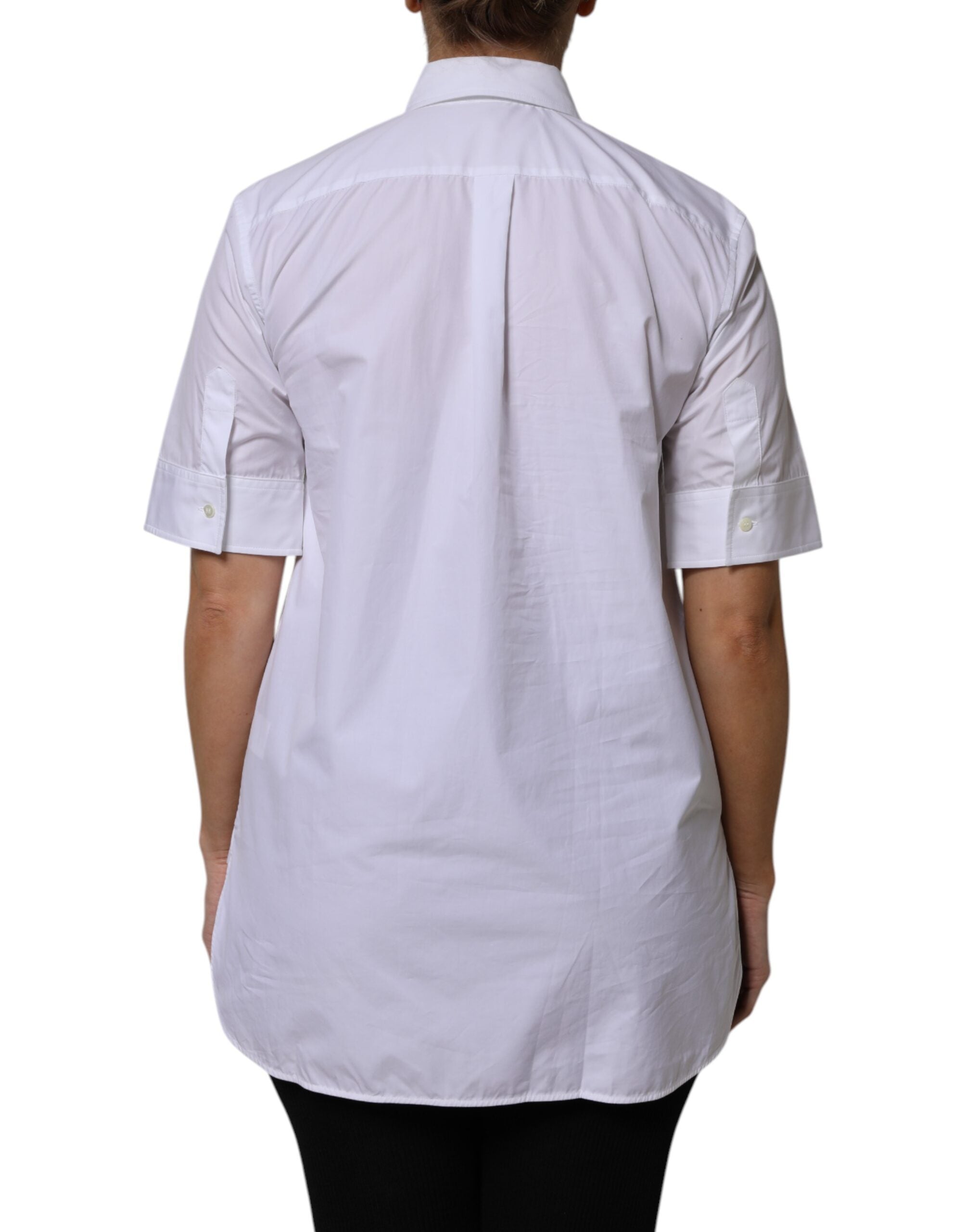 White Cotton Short Sleeves Collared Polo Top - ventzia