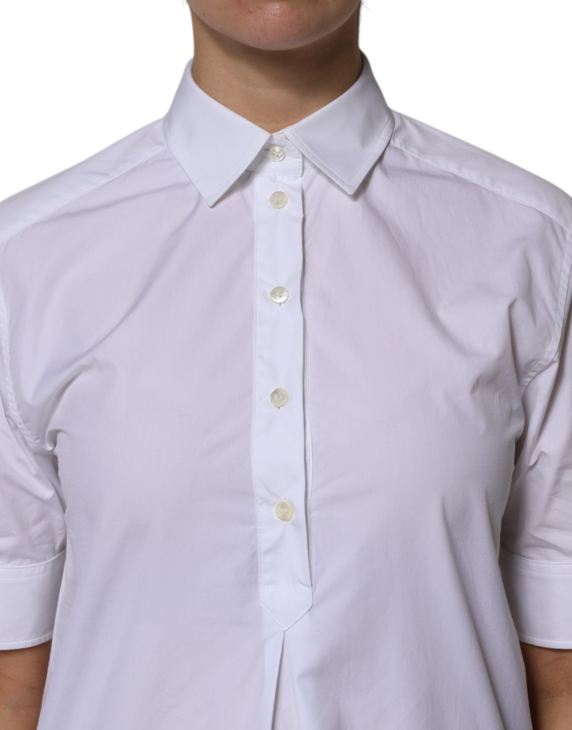 White Cotton Short Sleeves Collared Polo Top - ventzia