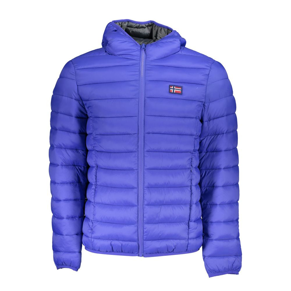 Chic Blue Polyamide Hooded Jacket - ventzia