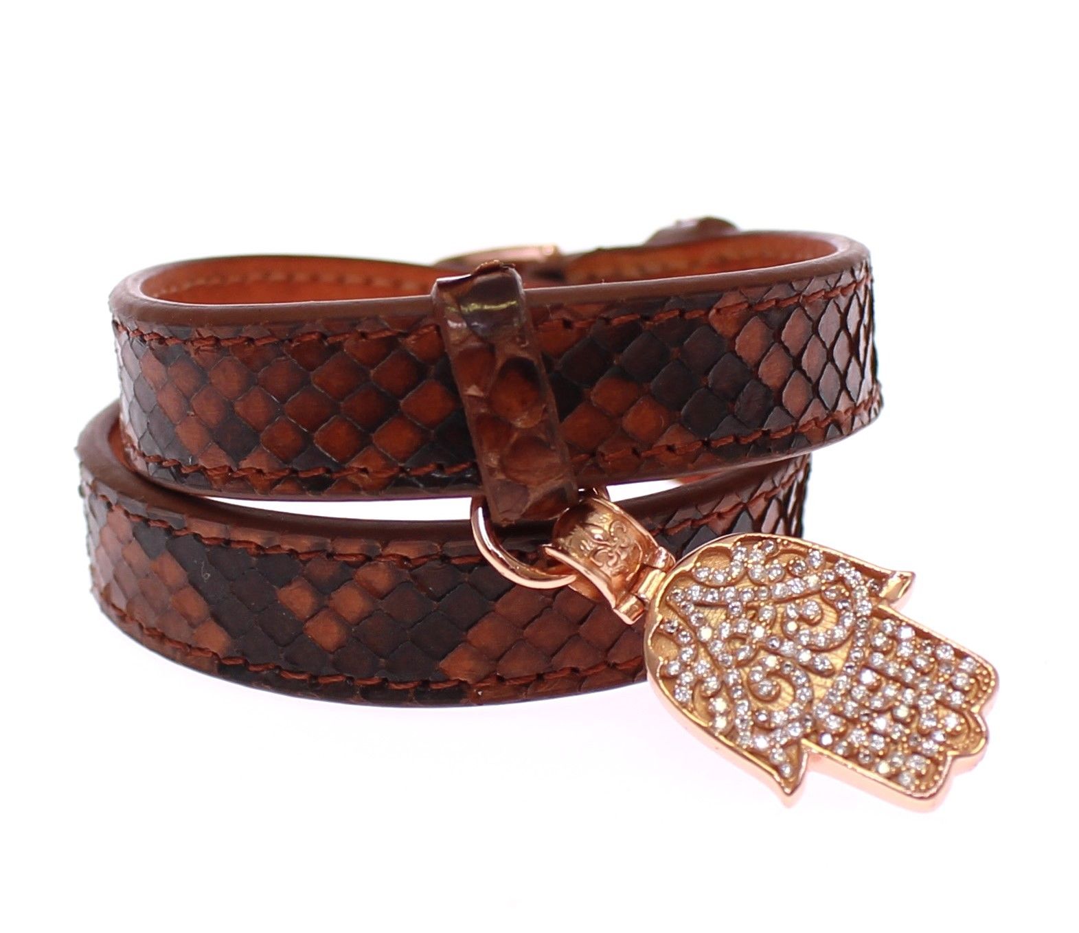 Chic Snakeskin Leather & Gold Cuff Bracelet - ventzia