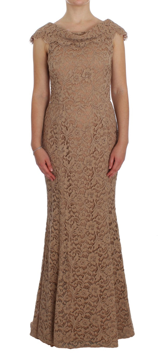 Elegant Pink Floral Lace Maxi Dress - ventzia