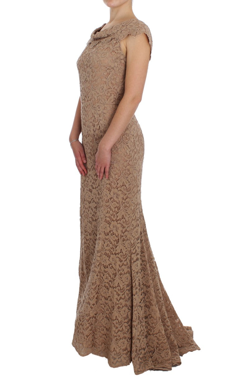 Elegant Pink Floral Lace Maxi Dress - ventzia