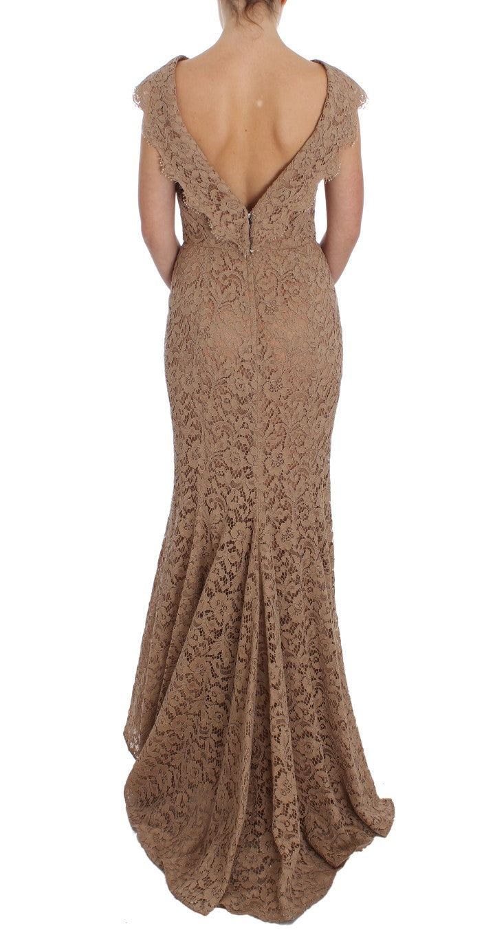 Elegant Pink Floral Lace Maxi Dress - ventzia