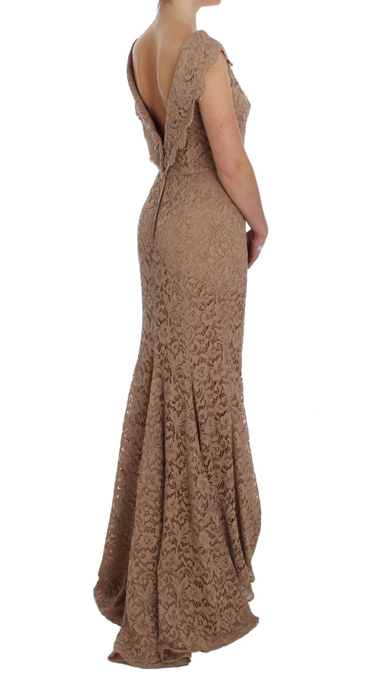 Elegant Pink Floral Lace Maxi Dress - ventzia